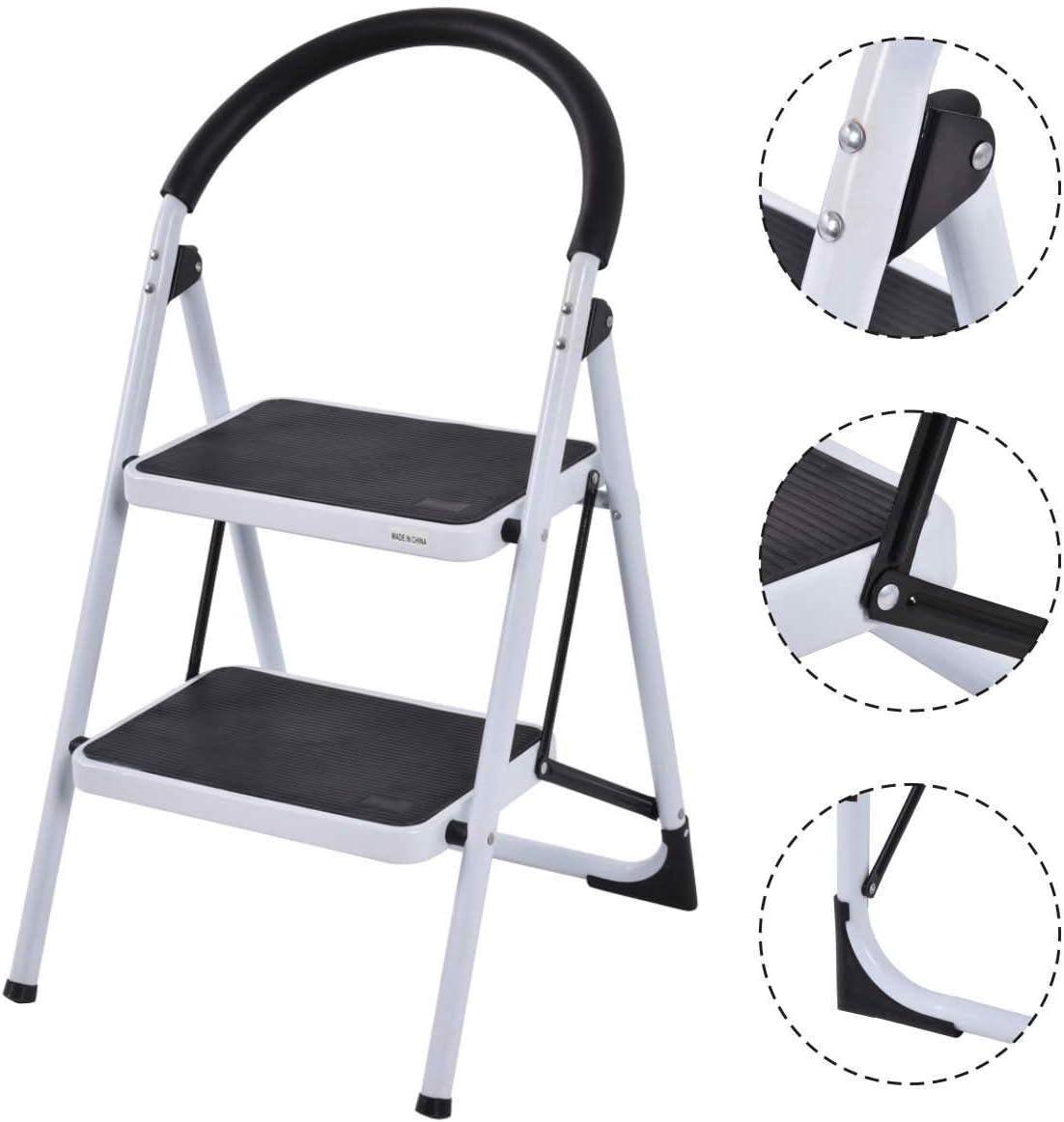 SafePlus White and Black Foldable Two Steps Ladder