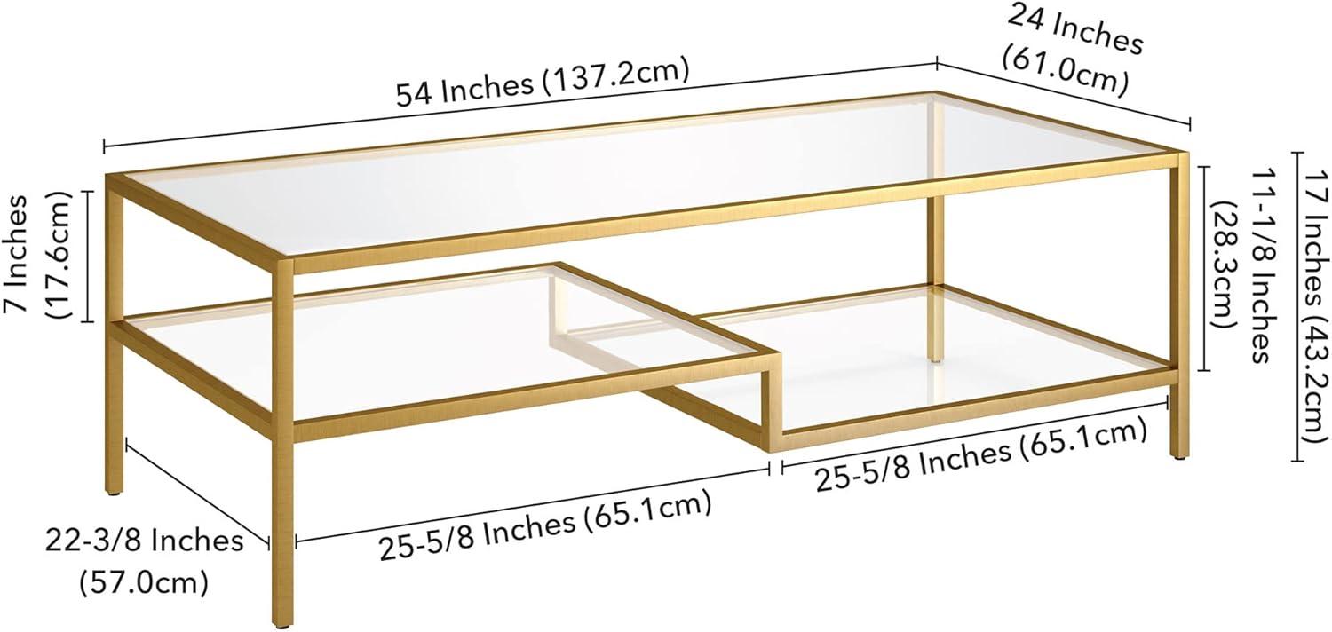 Evelyn&Zoe Lovett 54" Wide Rectangular Coffee Table in Brass