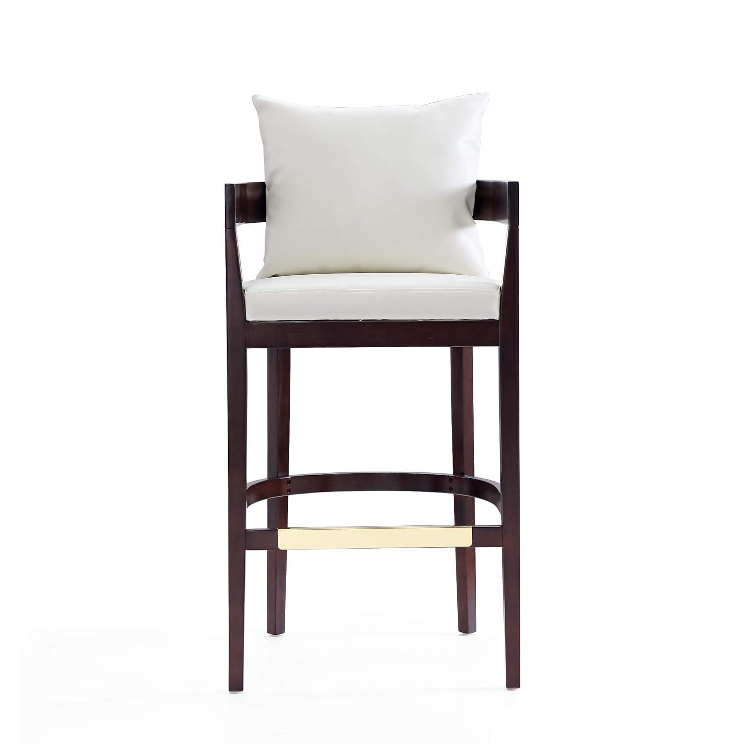 Ritz Upholstered Beech Wood Barstool Ivory - Manhattan Comfort: Gold Footrest, 30.5" Height, No Assembly Required