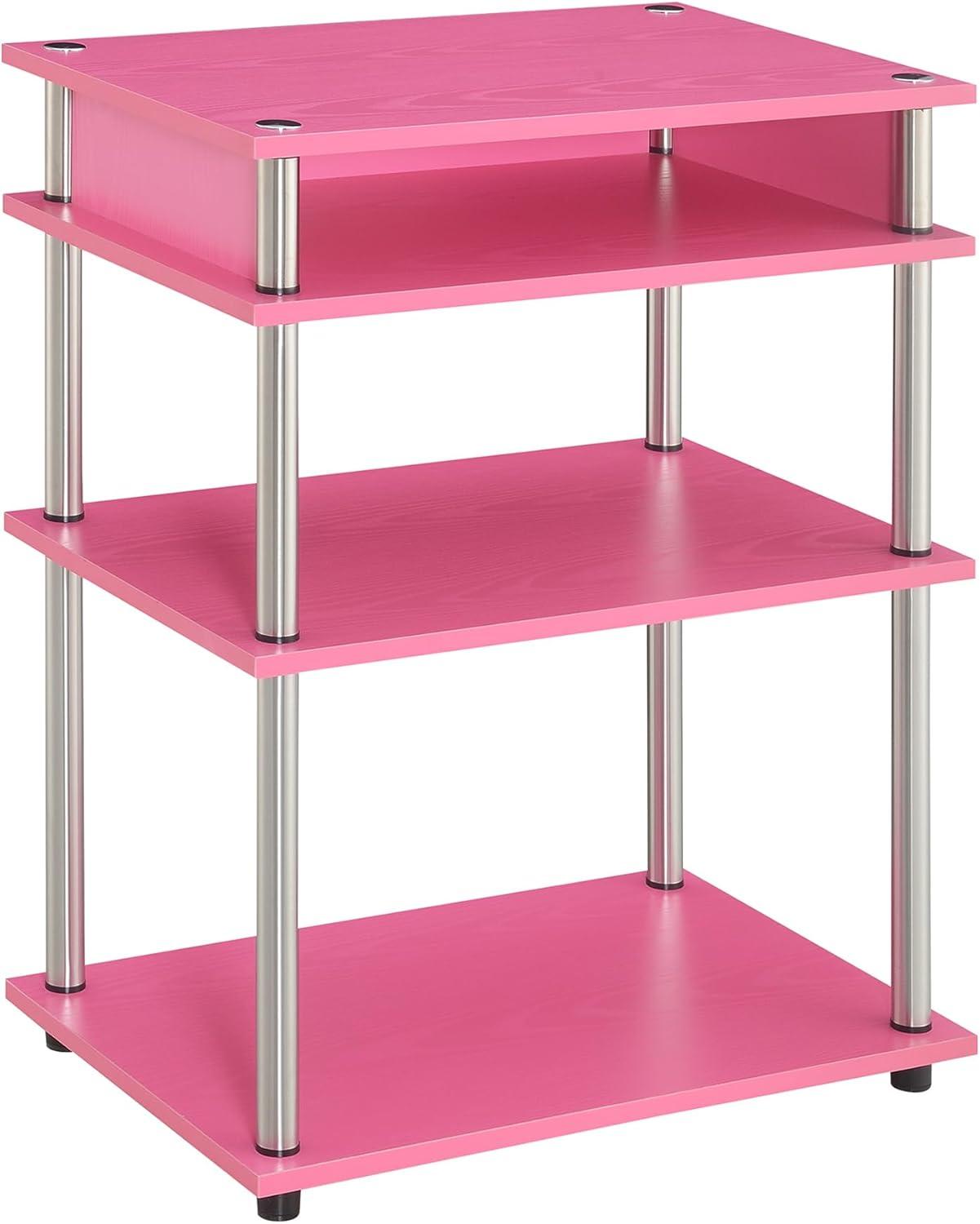 Pink Wood and Stainless Steel Four-Tier Printer Stand