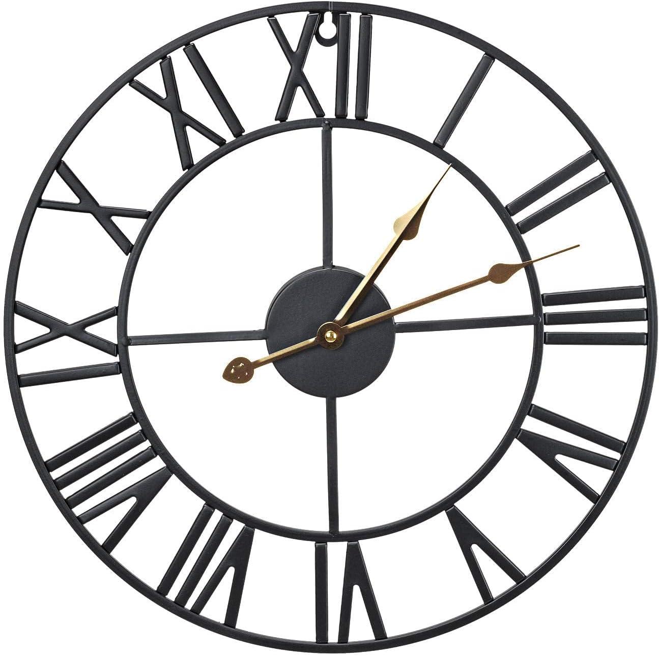 Decorative Large 16" Metal Wall Clock for Living Room - Modern Farmhouse Wall Décor