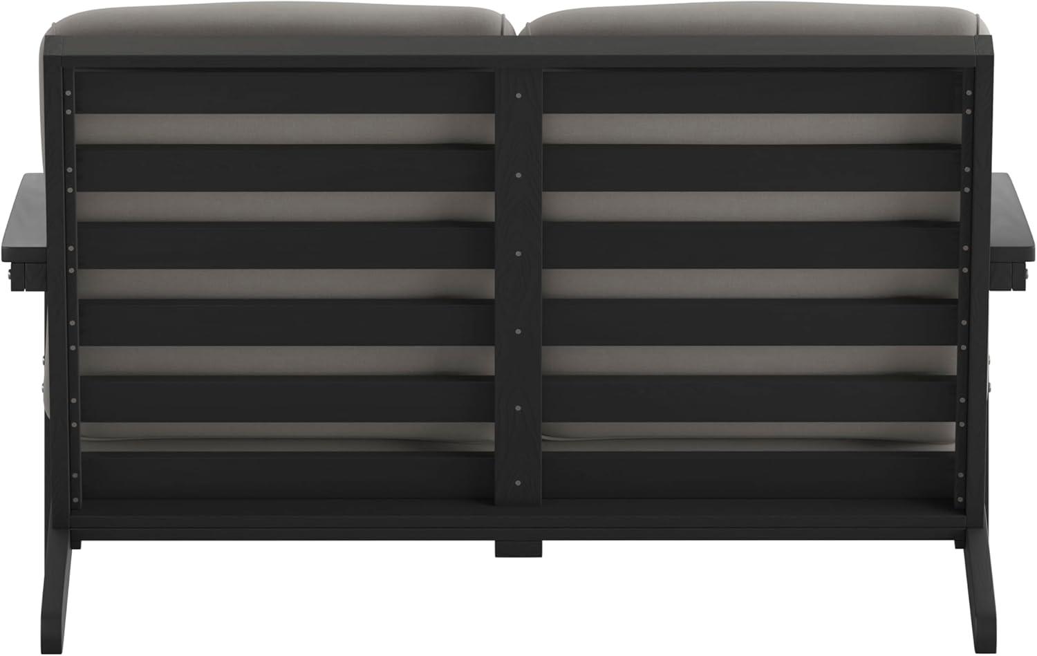 Flash Furniture Charlestown All-Weather Poly Resin Wood Adirondack Style Deep Seat Patio Loveseat with Cushions, Black/Charcoal