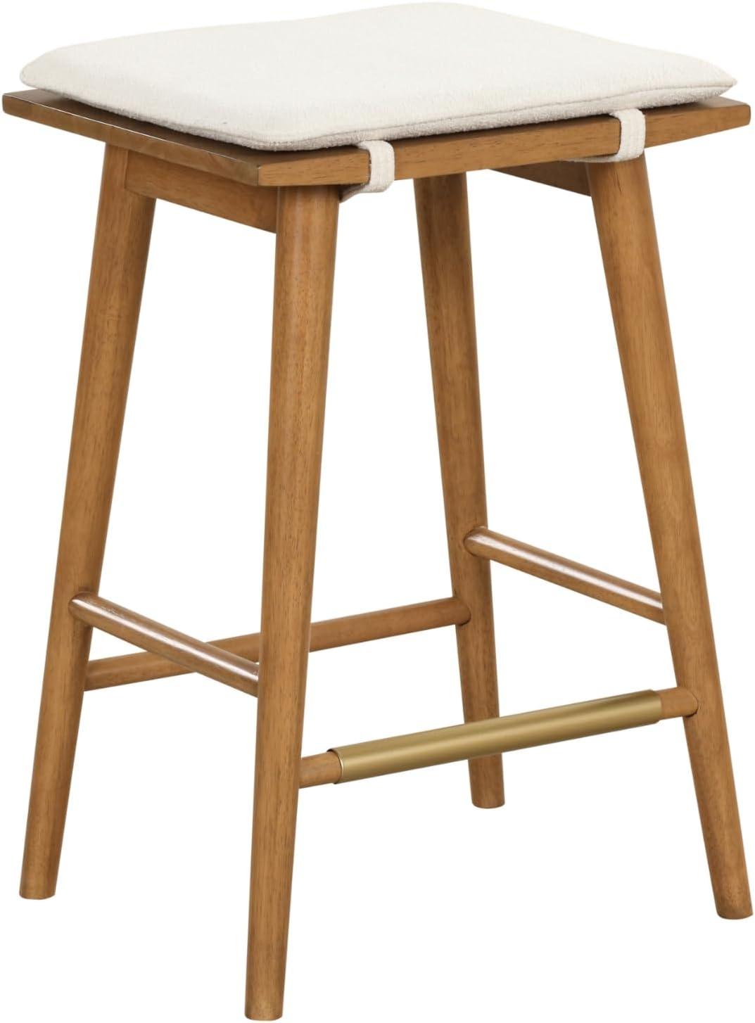 Brown Wood and Metal Backless Saddle Counter Stools, Set of 2