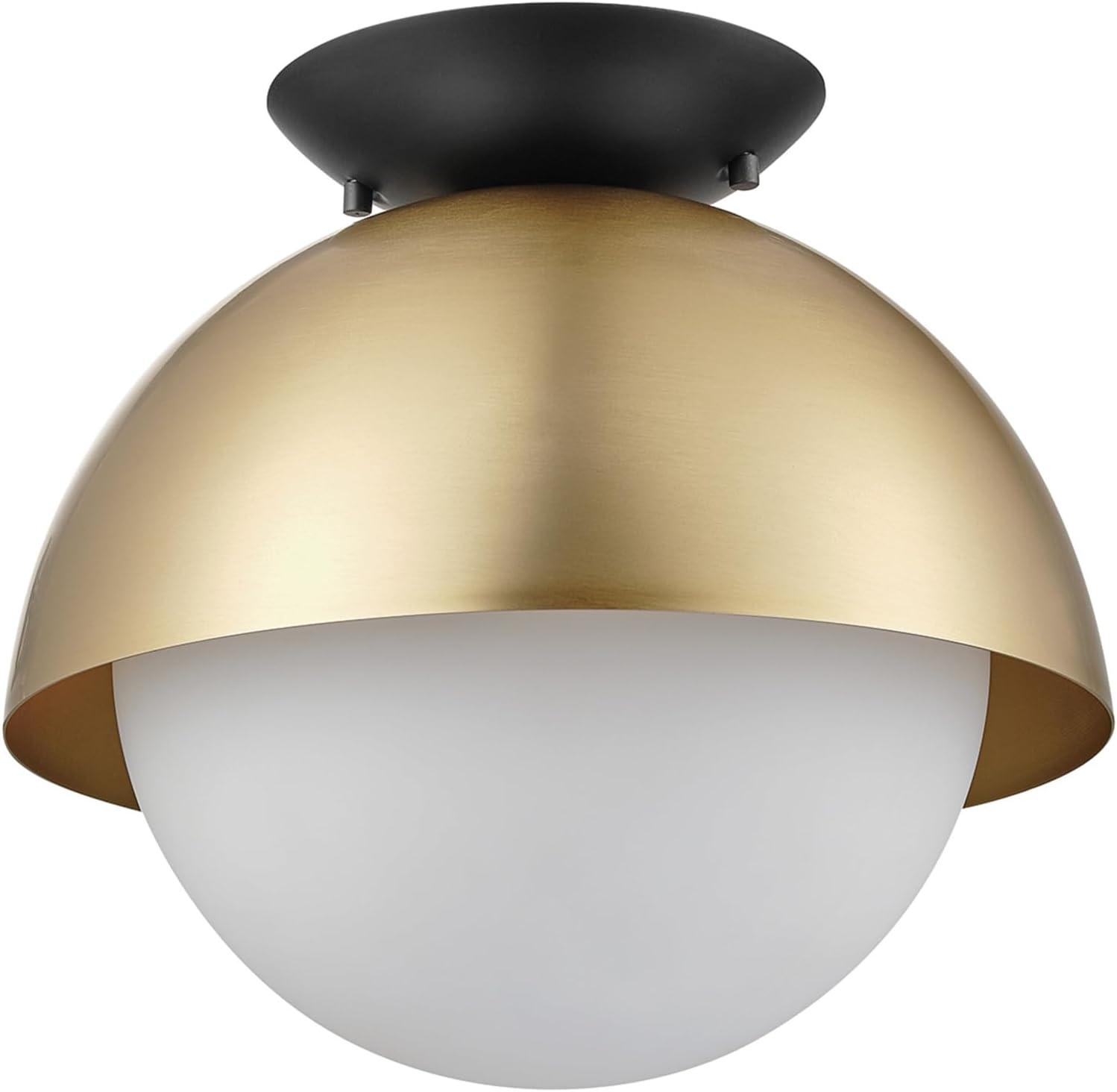 Globe Electric Oswald Matte Brass 1-Light Flush Mount with Matte Black Accent Canopy and Frosted Glass Shade, 60320