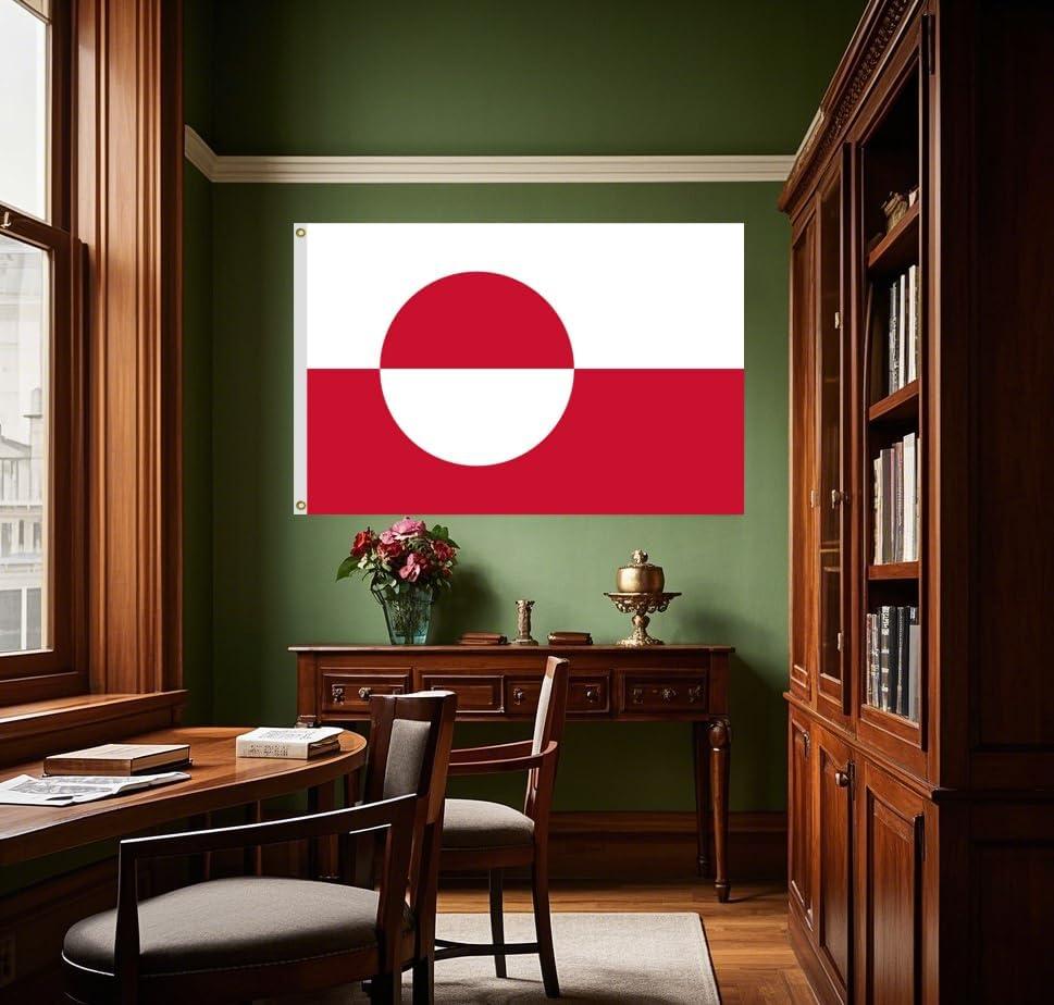 AGAS Greenland Flag 3x5 ft Double Stitched Hem 100% Polyester Metal Grommets Indoor Denmark Greenlander National Flag