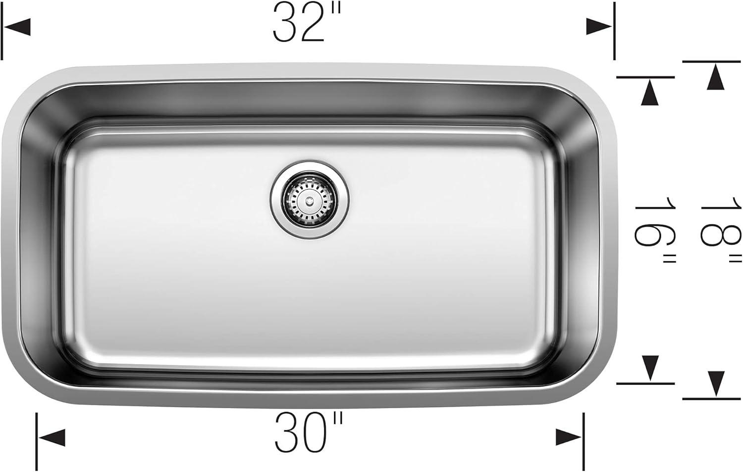 STELLAR 32" L x 18'' W Single Bowl Stainless Steel Undermount Kitchen Sink