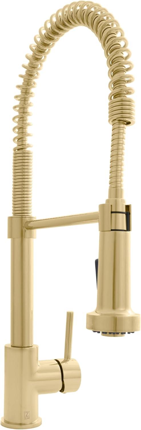 Polished Gold Spring-Loaded Kitchen Faucet with Pull-out Spray