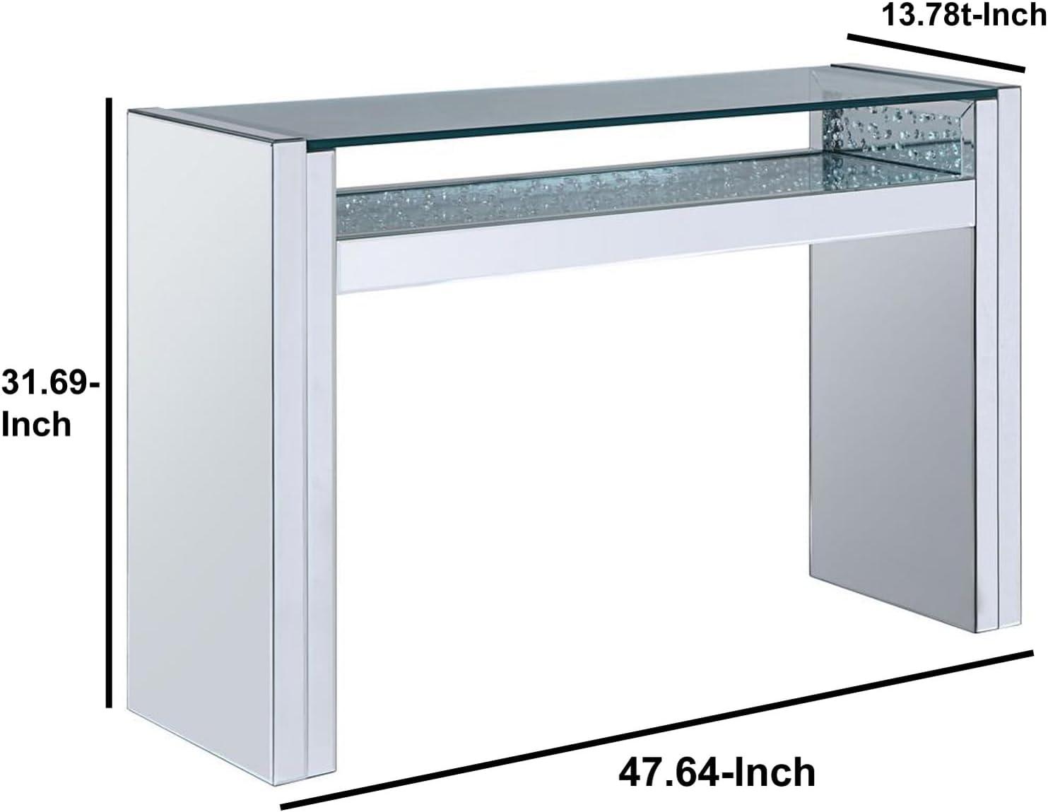 Benjaza 31.69" Studded Faux Crystals and Glass Accent Table in Clear/White