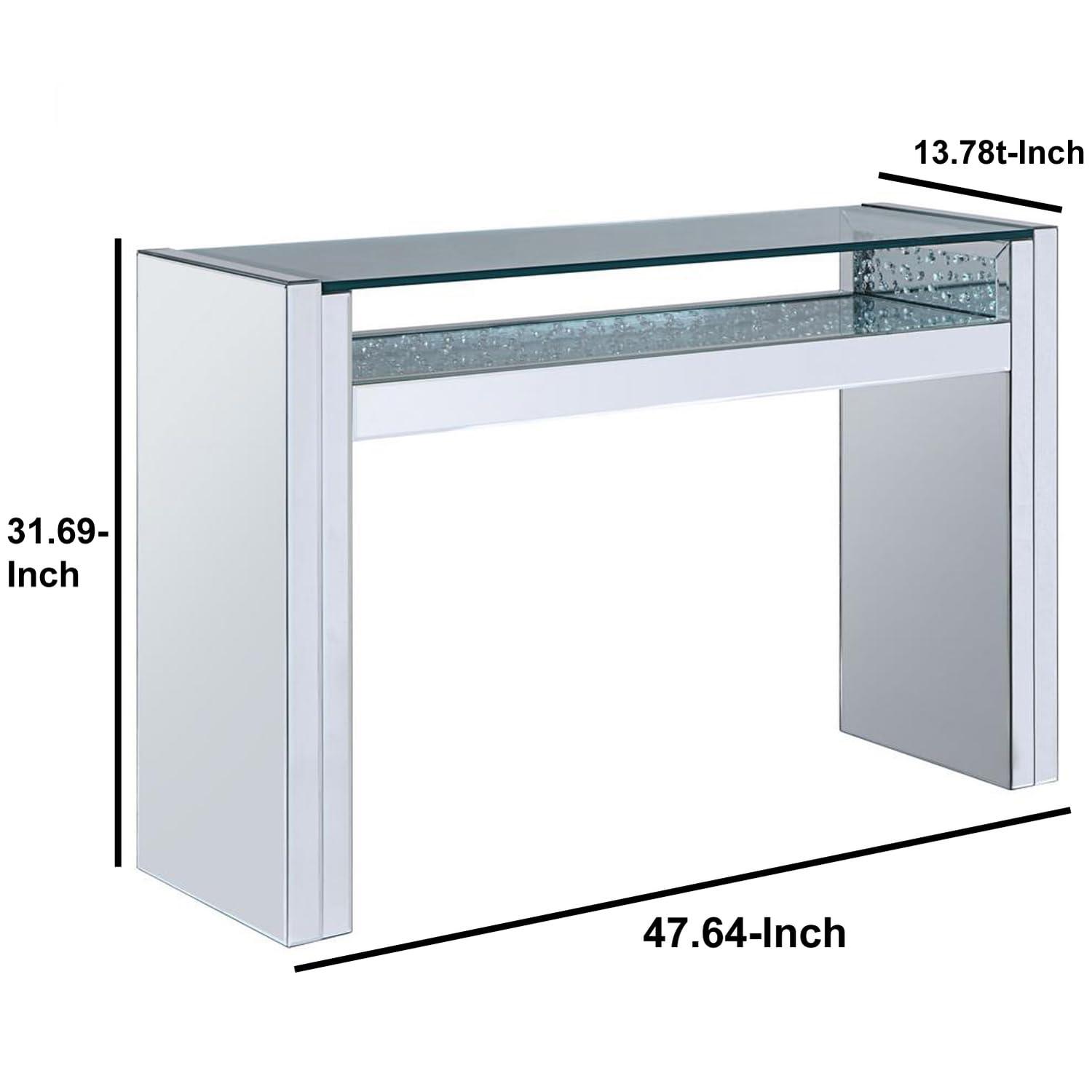 Benjaza 31.69" Studded Faux Crystals and Glass Accent Table in Clear/White