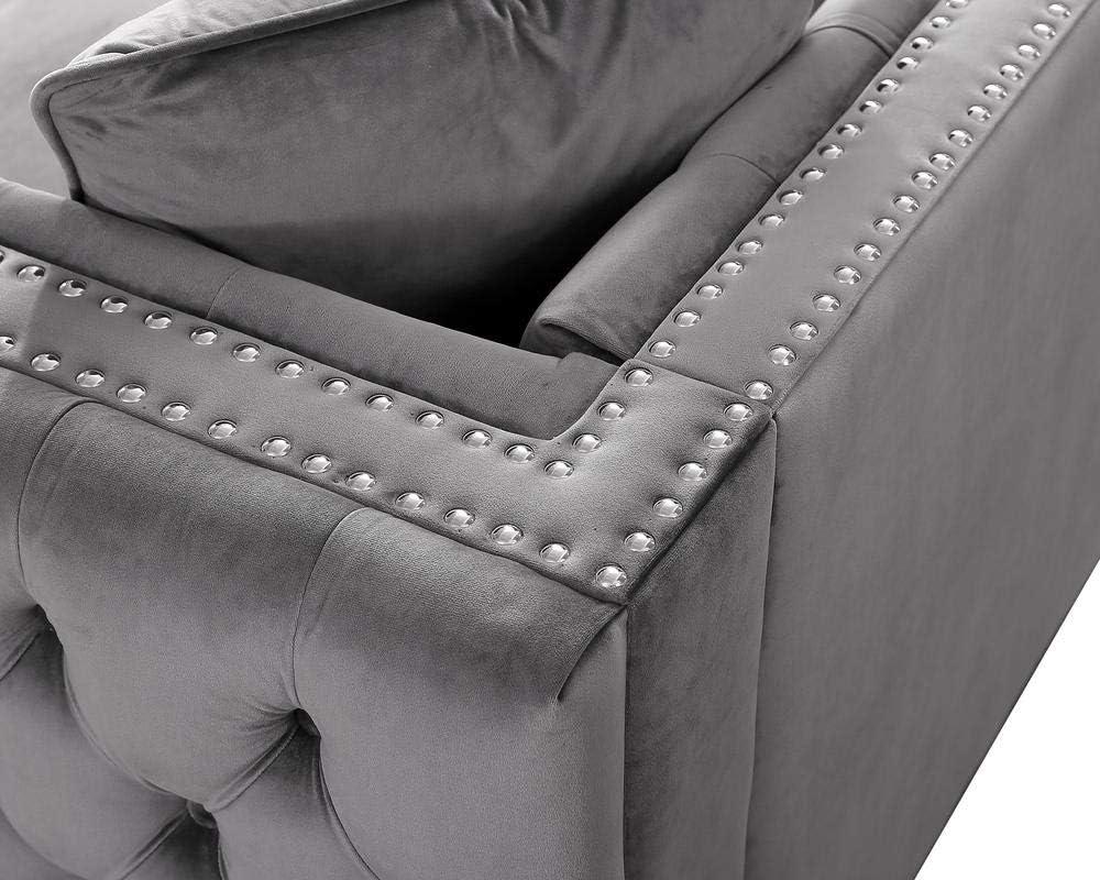 Elegant 63'' Gray Velvet Tufted Loveseat with Nailhead Trim