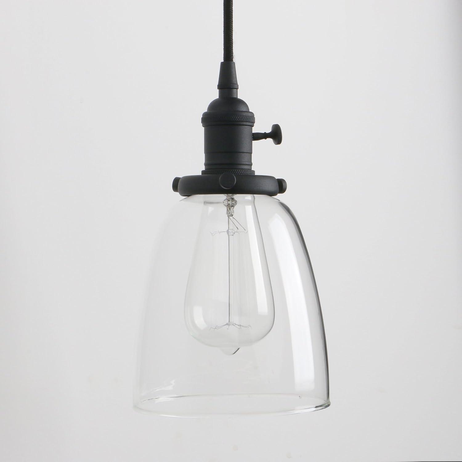 PERMO Vintage Rustic Industrial 3-Lights Kitchen Island Chandelier Triple 3 Heads Pendant Hanging Ceiling Lighting Fixture with Funnel Flared Clear Glass Shade (Black)