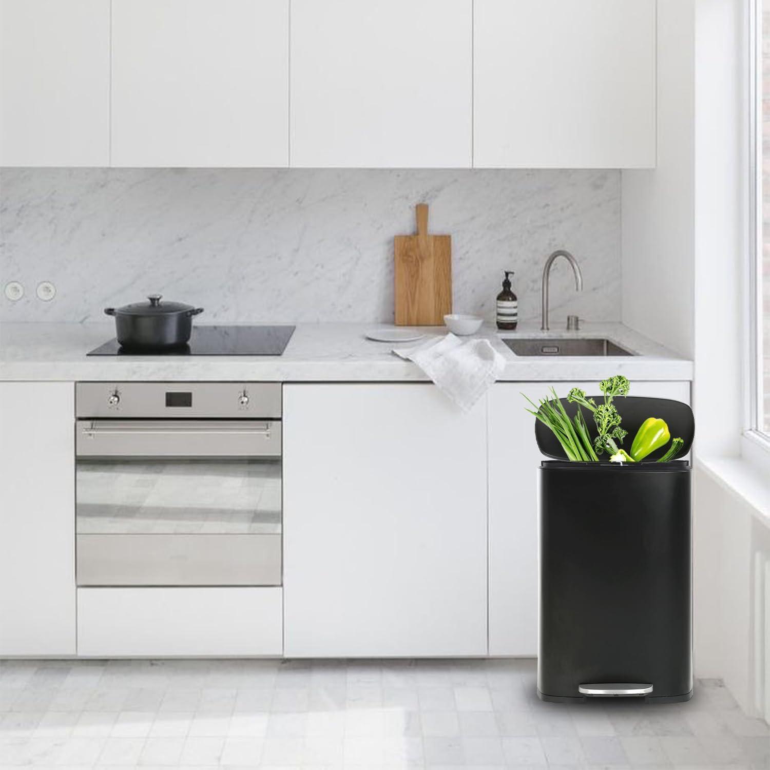 CL.HPAHKL 13 Gallon (50L)Trash Can ,Kitchen Trash Can, Stainless Steel with Lid, Foot Pedal and Inner Bucket, Fingerprint-Resistant Soft Close Lid Garbage Can, Pedal Rubbish Bin for Home Office