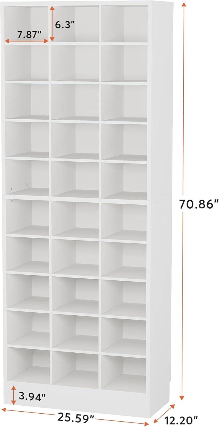 White 10-Tier Wooden Shoe Storage Cabinet with 30 Cubbies