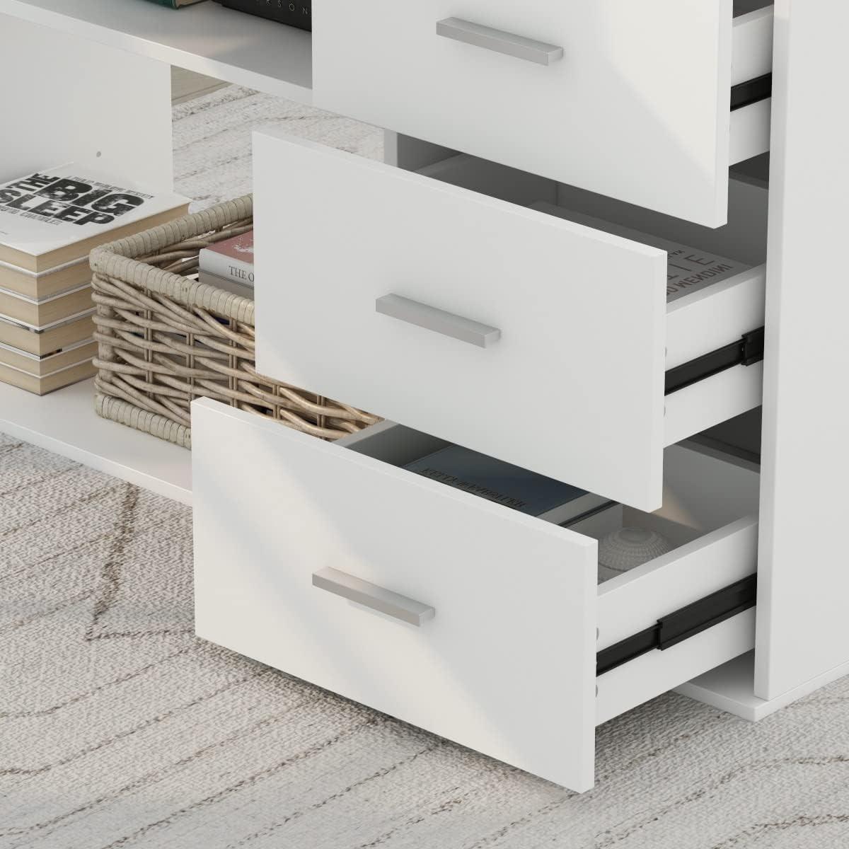 FUFU and GAGA L-Shaped Desk with 3 Drawers, White, MDF Finish