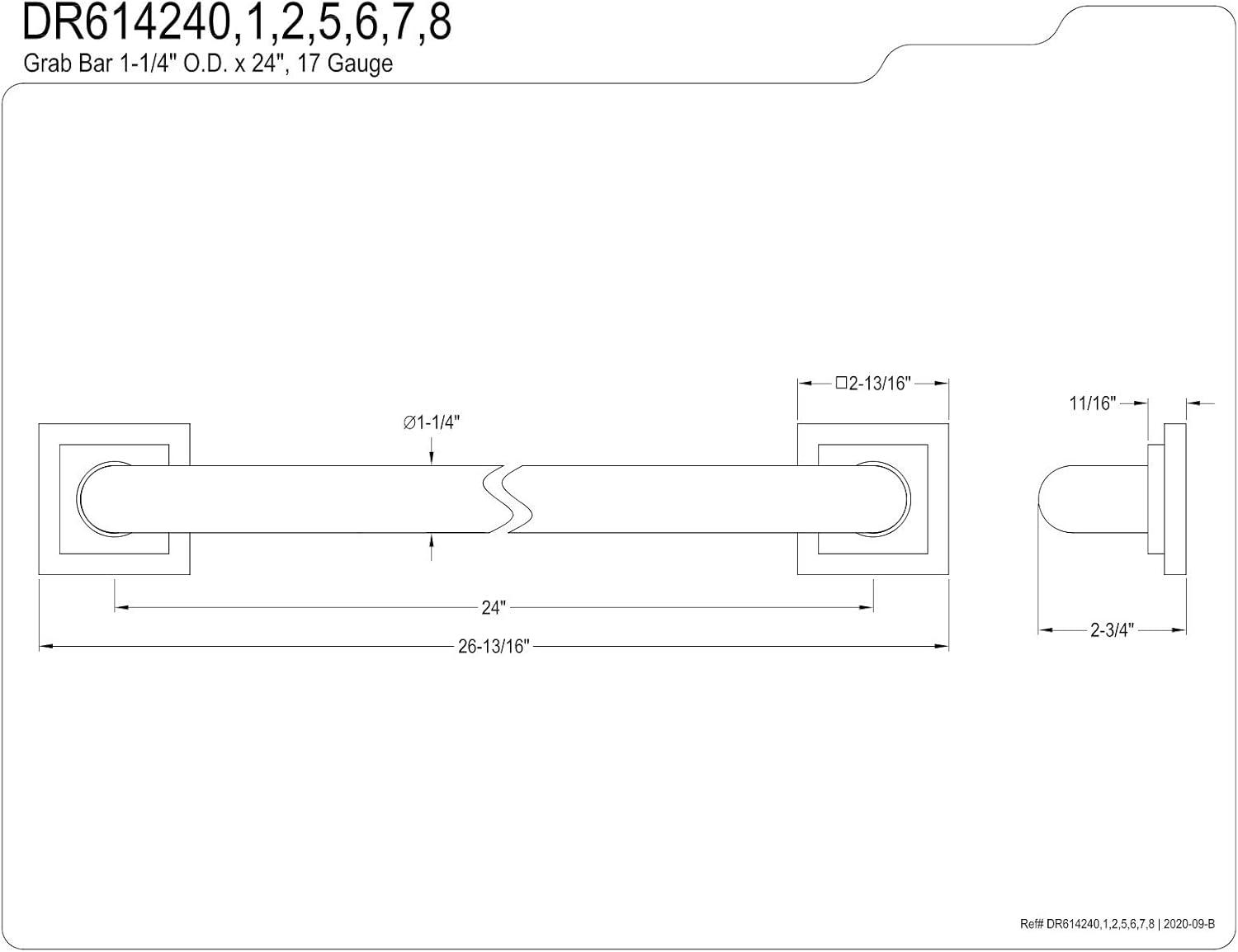Kingston Brass DR614242 Claremont 24" Grab Bar, 1-1/4" Diameter, Polished Brass