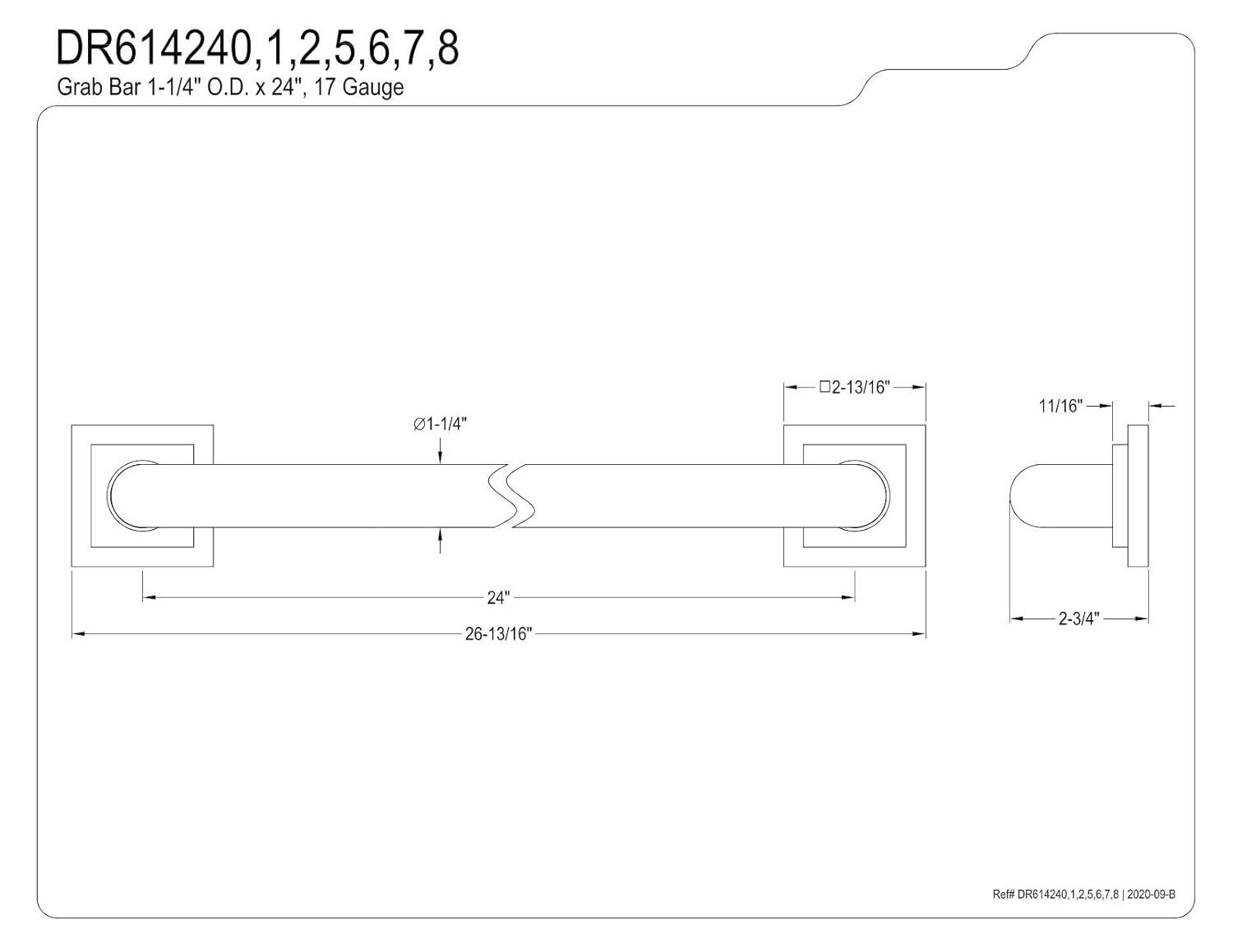 Kingston Brass DR614242 Claremont 24" Grab Bar, 1-1/4" Diameter, Polished Brass