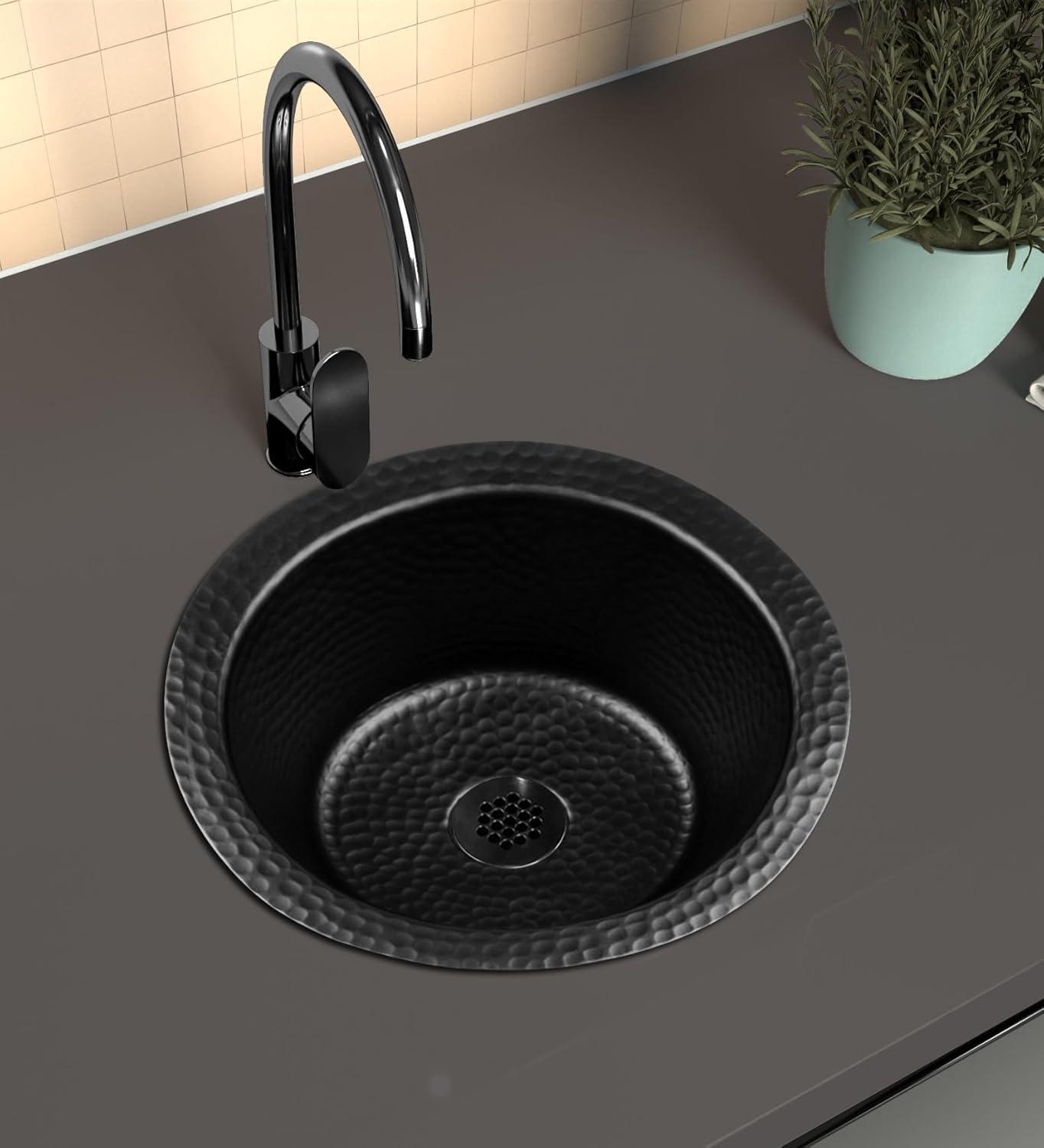 Monarch Abode 19196 Aluminum Hand Hammered Essex Dual Mount Single Bowl Bar Prep Sink 12", Black