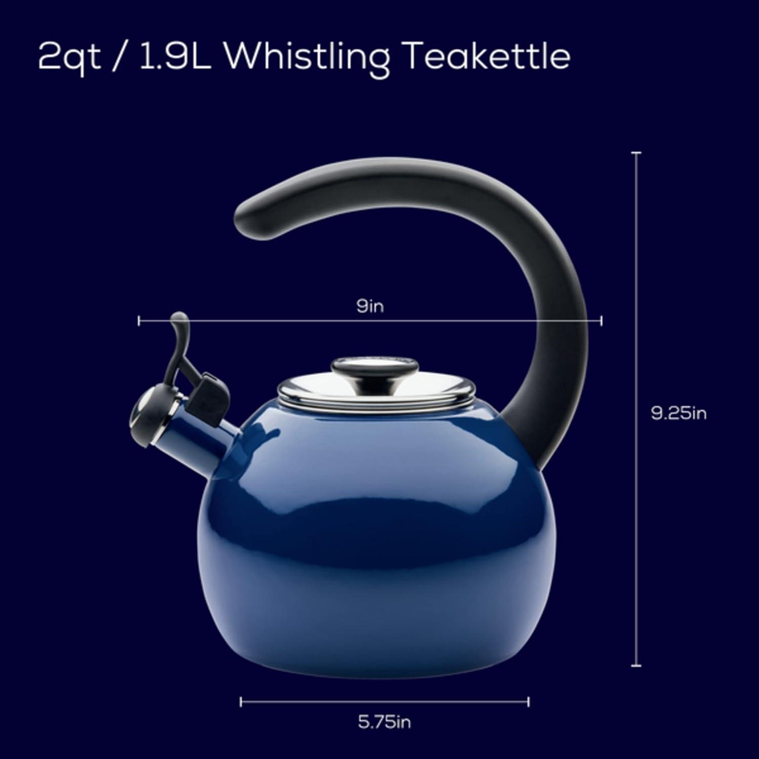 Navy Enamel Steel Whistling Teakettle with Flip-Up Spout, 2-Quart