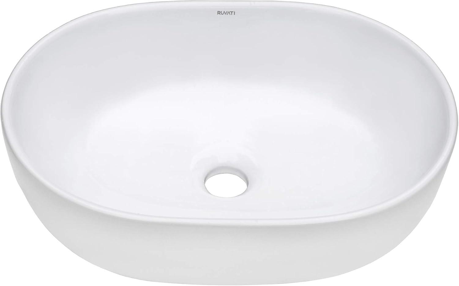 Ruvati inch Bathroom Vessel Sink White Oval Above Counter Vanity Porcelain Ceramic