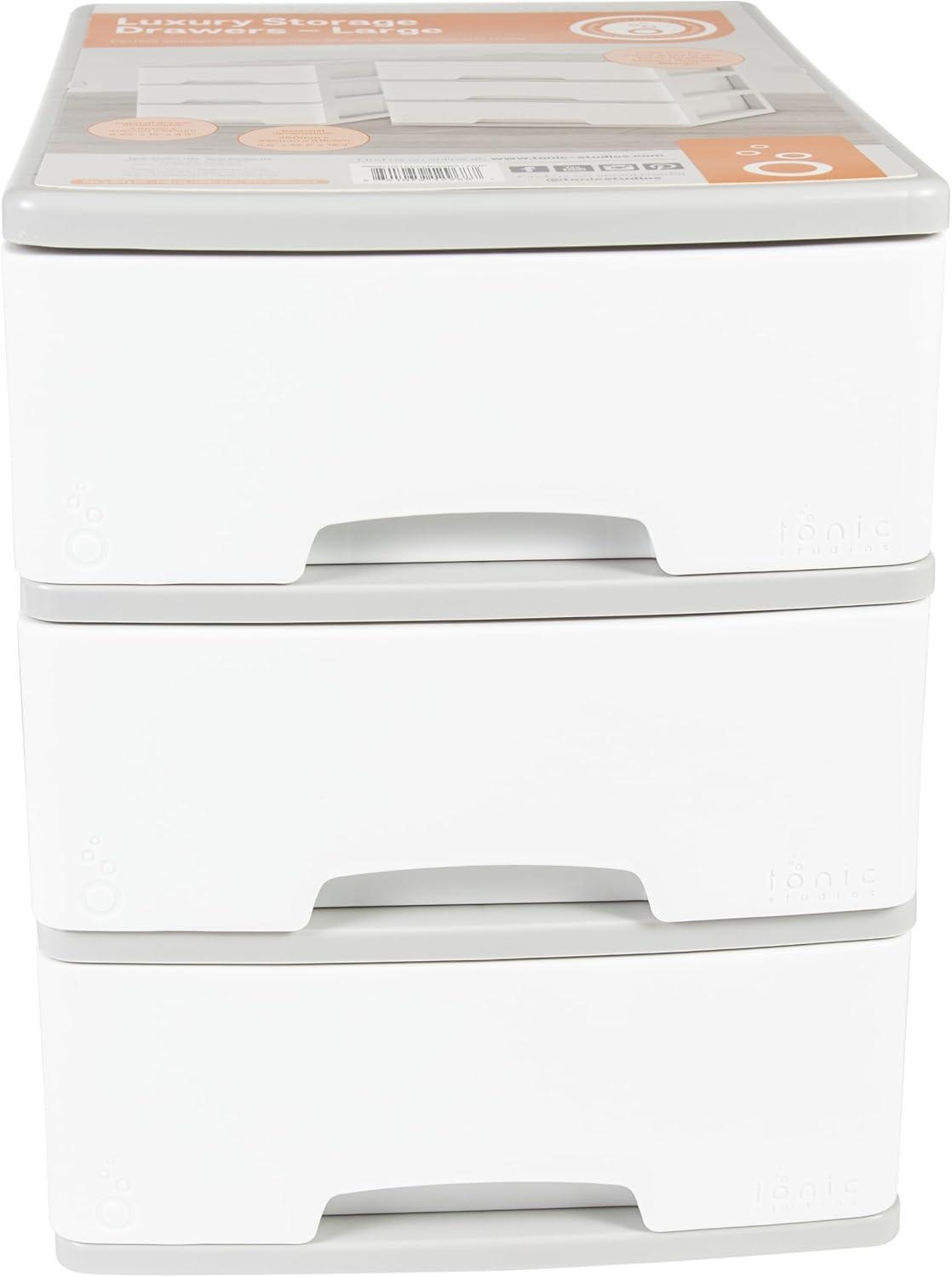 White and Gray Large Plastic 3-Drawer Storage Tower