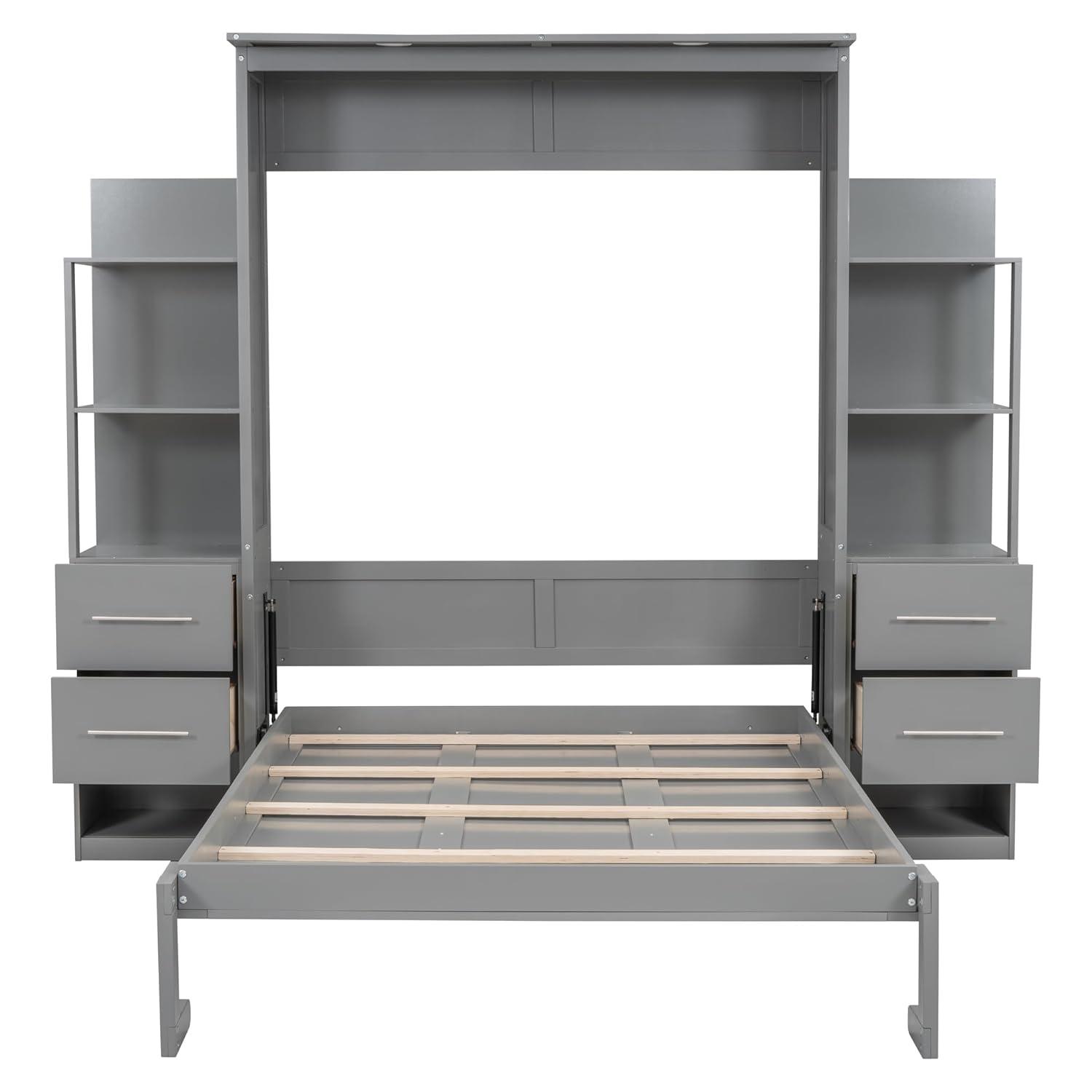 Cosmic Full Size Murphy Bed Wall Bed with Shelves, Drawers and LED Lights