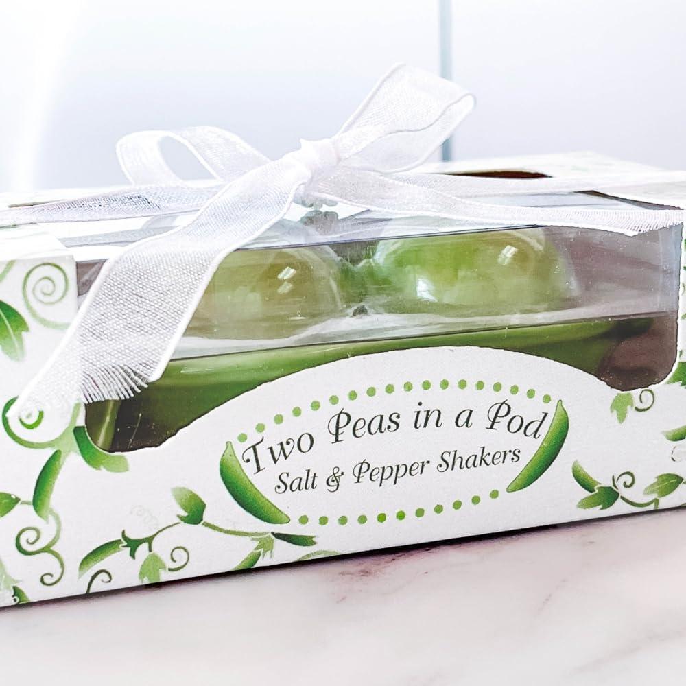 Two Peas in A Pod Ceramic Salt and Pepper Shakers in Ivy Print Gift Box Wedding favors