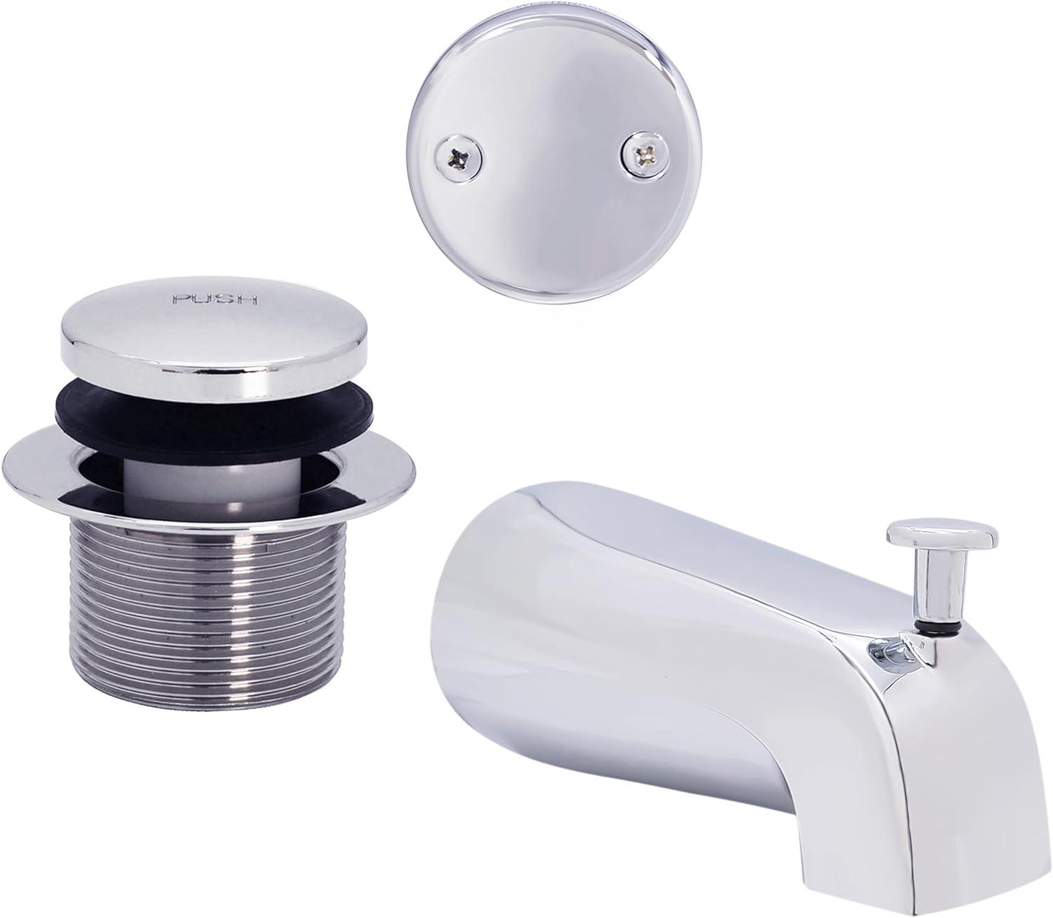 Westbrass 5-1/4" Front Diverter Tub Spout with Tip-Toe Drain and 2-Hole Overflow Trim CO531-26