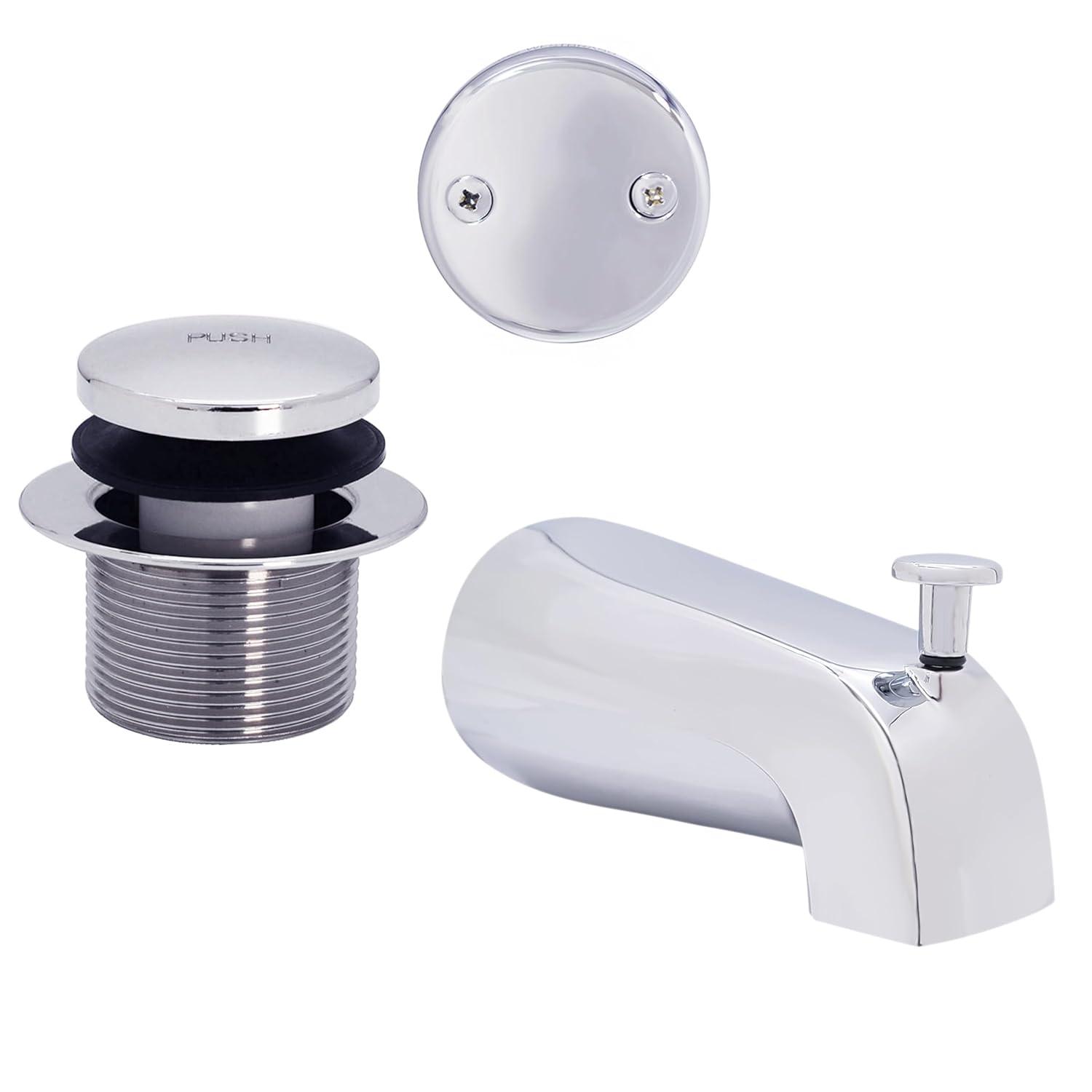 Westbrass 5-1/4" Front Diverter Tub Spout with Tip-Toe Drain and 2-Hole Overflow Trim CO531-26