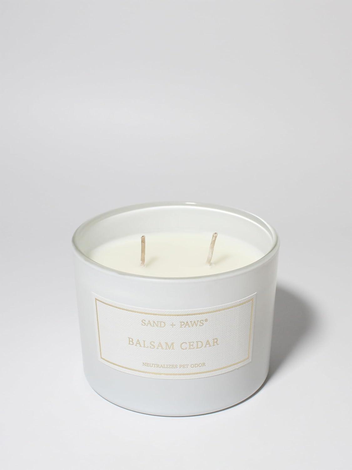 Sand + Paws Scented Candle -Balsam Cedar- Luxurious Air Freshening Jar Candles Neutralize pet Odors and Enhance Home décor – 100% Cotton Lead-Free Wicks - 12 oz