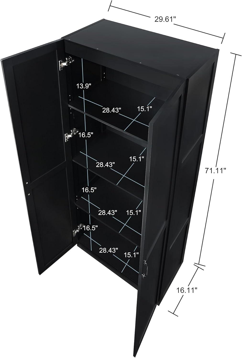Hopkins Modern 4 Shelf Storage Closet Black - Manhattan Comfort: MDF, European Hinges, 71" High