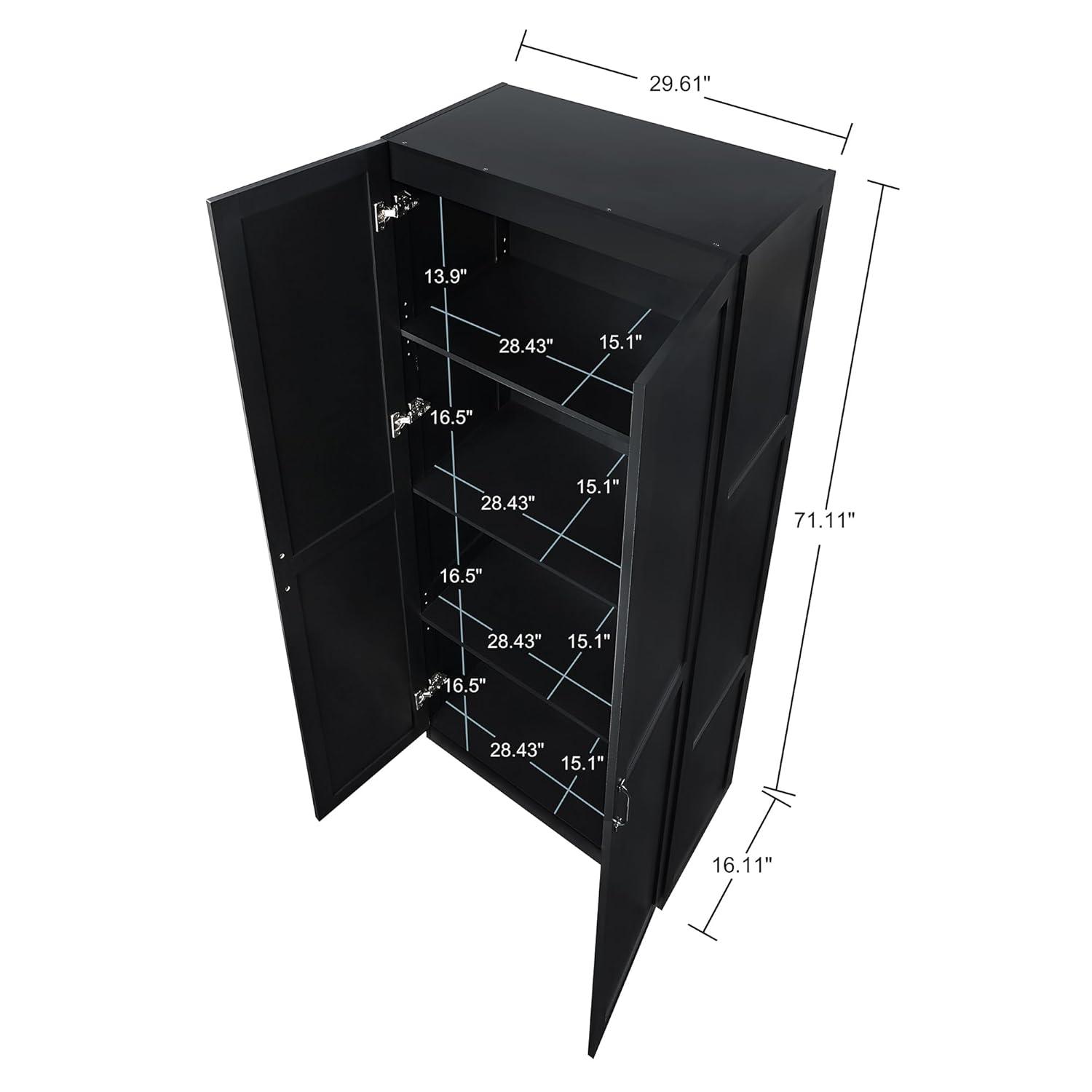 Hopkins Modern 4 Shelf Storage Closet Black - Manhattan Comfort: MDF, European Hinges, 71" High