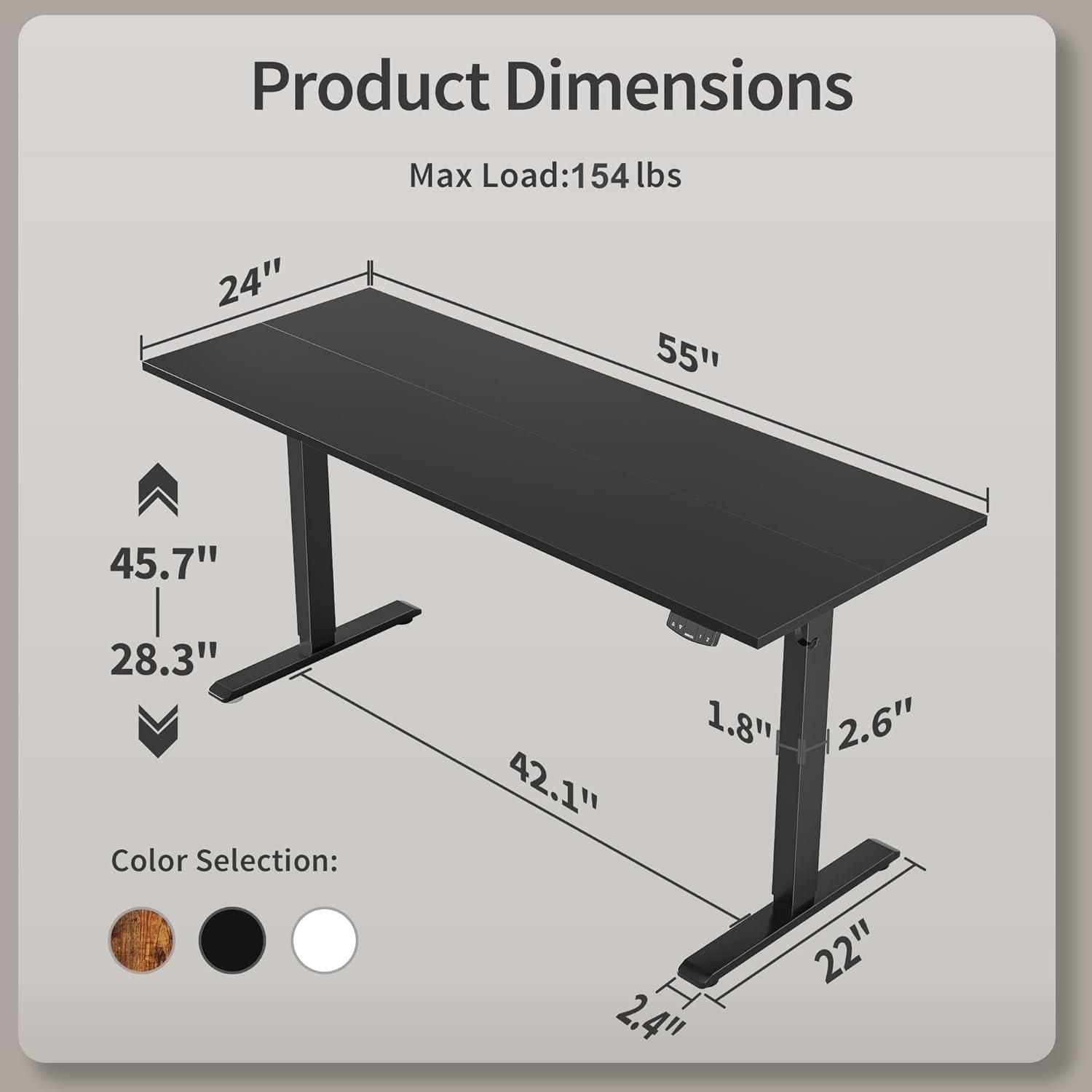 edx Electric Standing Desk, Height Adjustable Desk, 55 x 24 Inches Ergonomic Stand up Desk with Memory Preset and T-Shaped Metal Bracket for Home Office