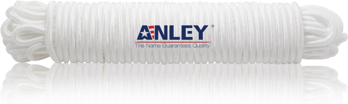 Anley 50 Ft Flag Halyard Rope (1/4 In), Suitable for Climbing, Swing, Camping Tent, Clothesline and Boats - Double Braided, Compatible with Flagpoles Up To 25 Feet (White)