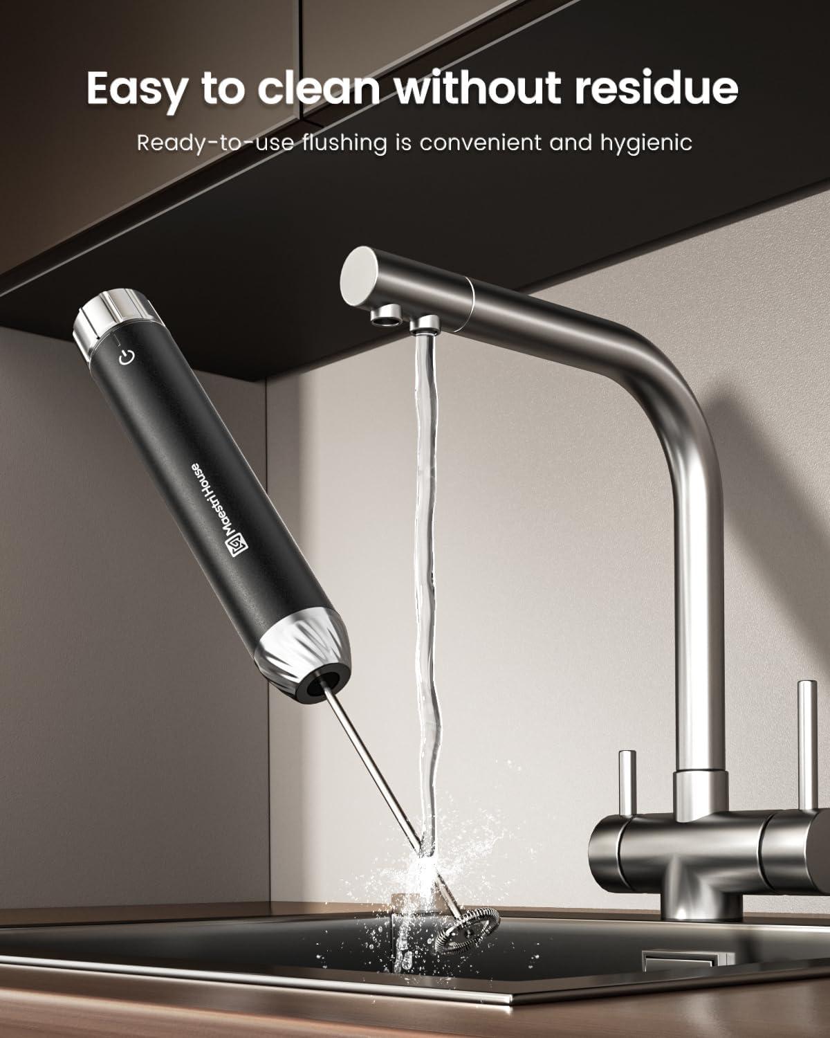 MODERN WALLS LLC Rechargeable Milk Frother With Stepless Speed Control, Handheld Electric Foam Maker Waterproof Drink Mixer Foamer With Stainless Steel Stand & Detachable Whisks For Lattes, Cappuccino