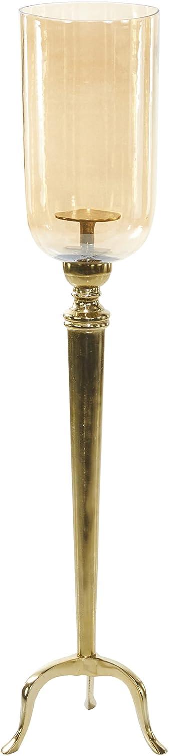 DecMode Gold Aluminum Single Candle Hurricane Lamp