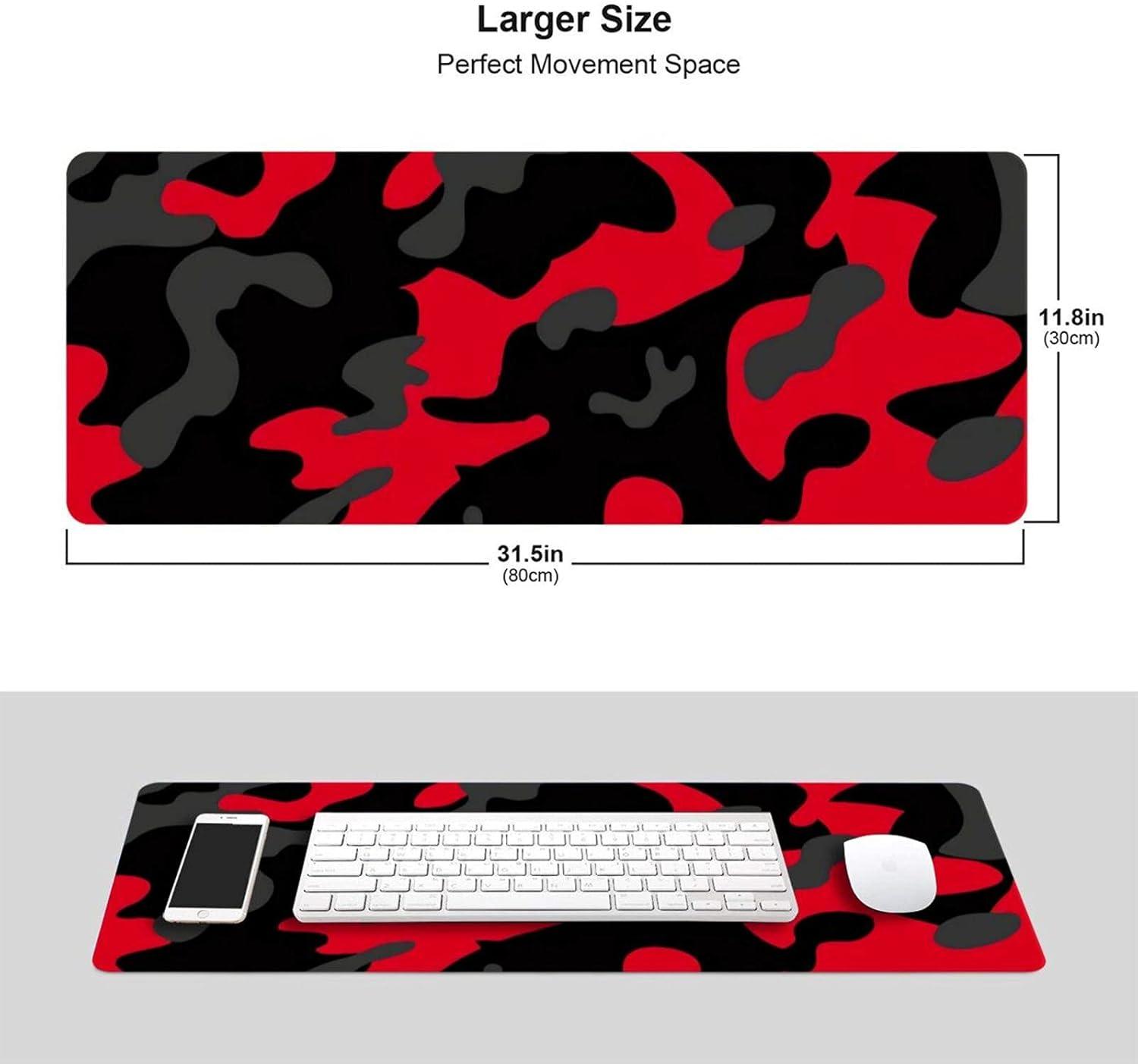 Red and Black Gaming Mouse Pad Large XL Desk Mat Camo Camouflage Long Extended Pads Big Mousepad Home Office Decor Accessories for Computer Pc Laptop