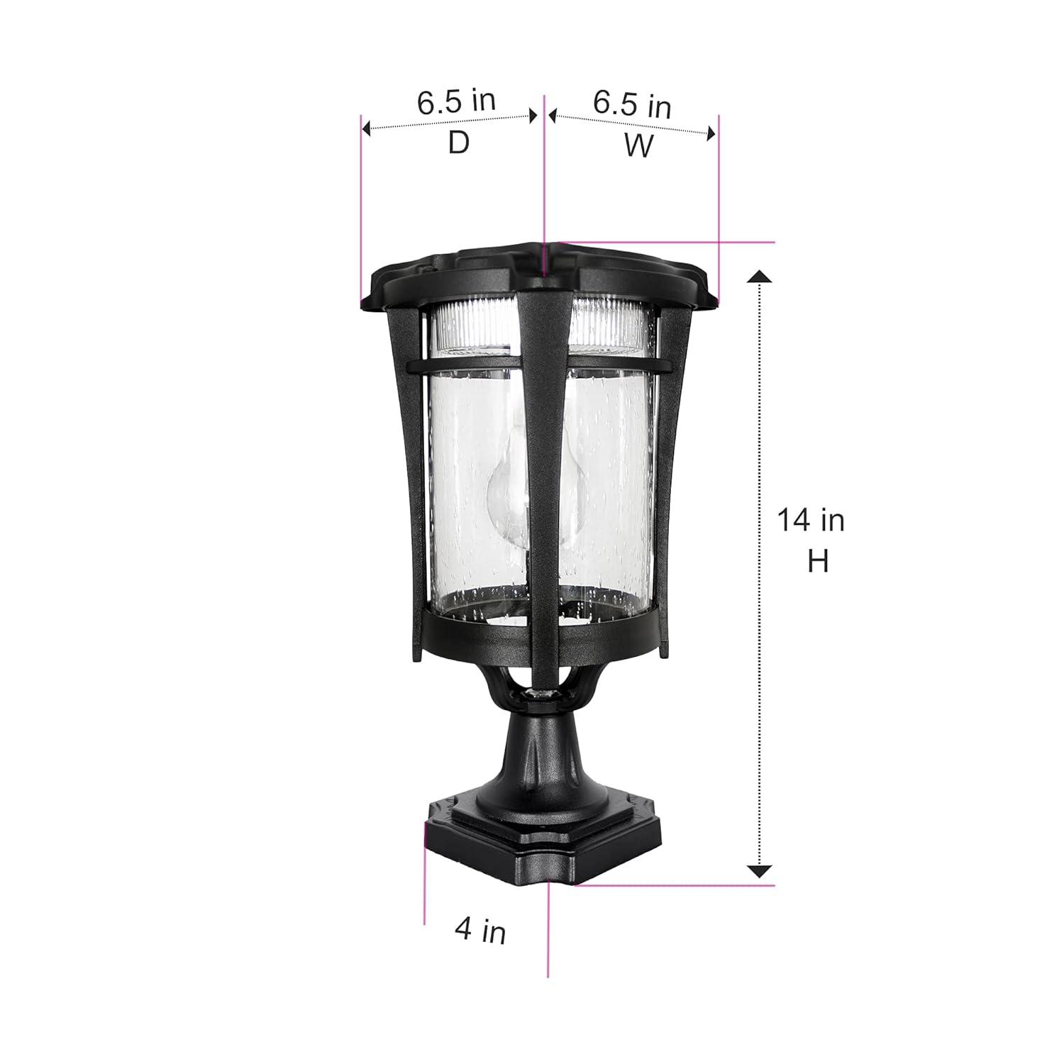 Eligia Black 1-Light 13" H Solar Powered Lantern Warm White Post Light with Pier and Wall