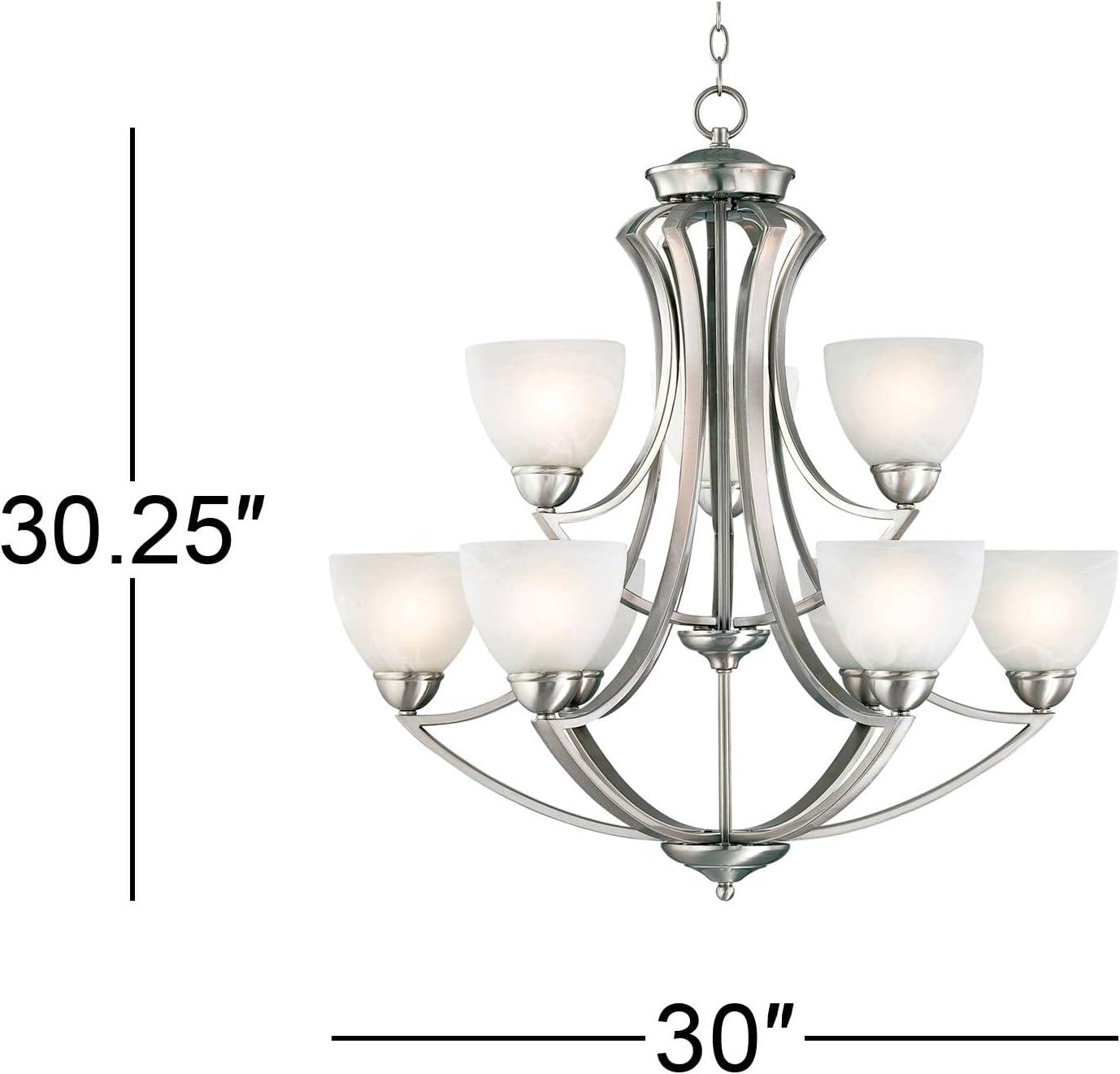 Possini Euro Design Milbury Satin Nickel Chandelier 30" Wide Industrial Tiered White Glass Shade 9-Light Fixture for Dining Room House Kitchen Island