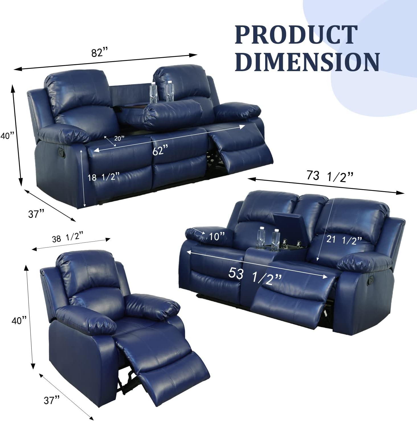Wade Logan® Branscome 3 Piece Vegan Leather Manual Reclining Living Room Sofa Set