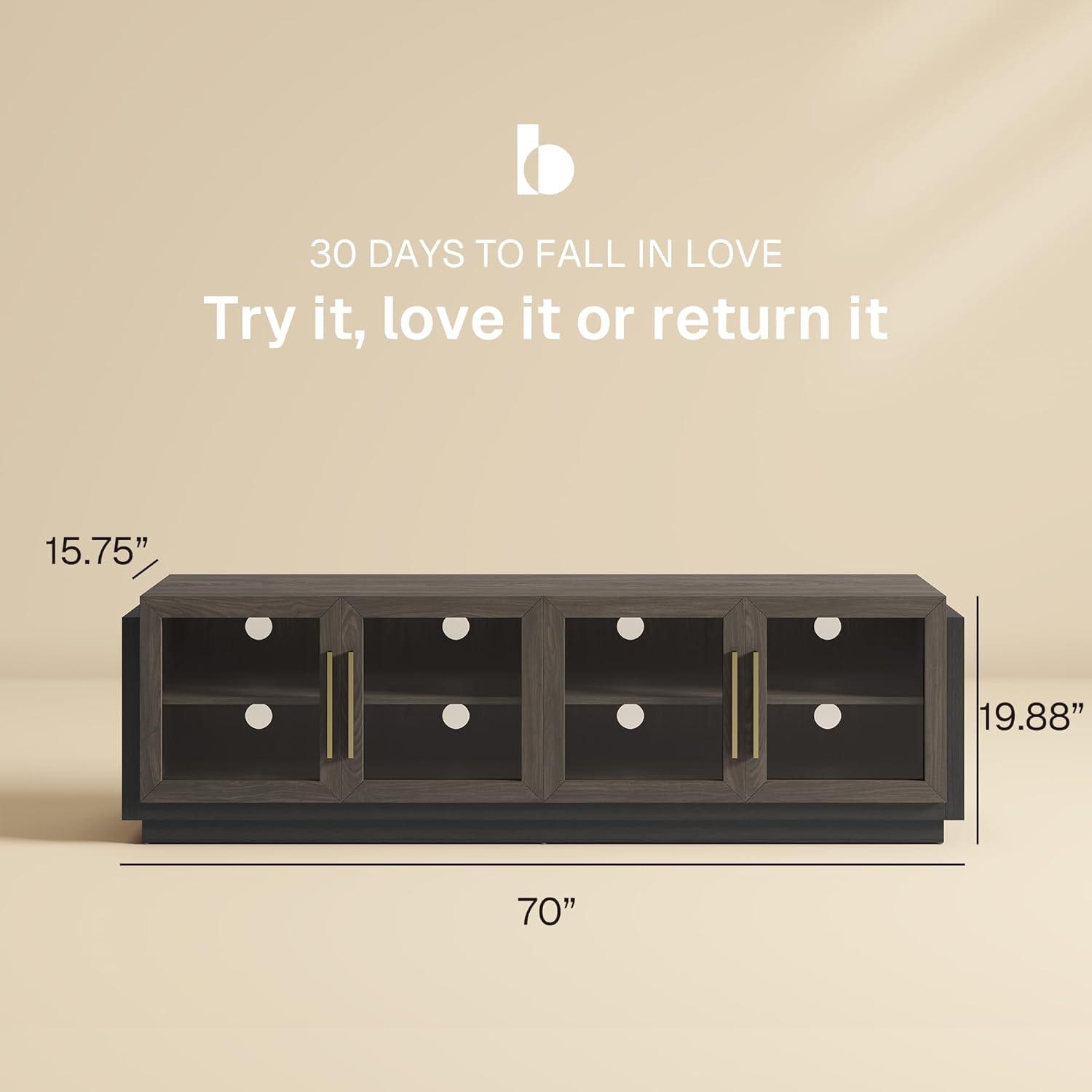 BELLEZE 70" TV Stand for TVs up to 75", Modern TV Stand & Entertainment Center with Shelves, Wood Storage Cabinet for Living Room or Bedroom - Brixston (Brown)