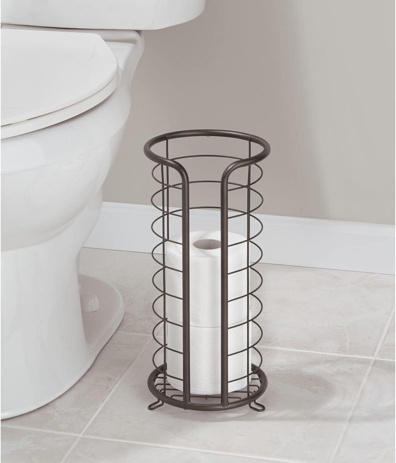 mDesign Metal Toilet Paper Holder Stand, Freestanding 3 Roll Reserve