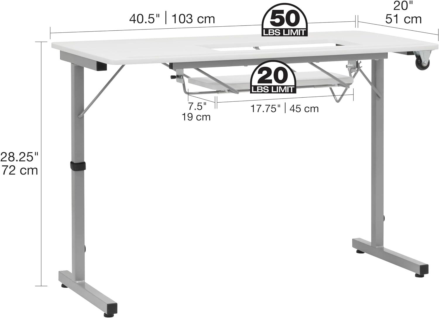 studio designs Rollaway Ii Sewing Table Silver/White: Laminate Top Craft Station, Steel Frame, Foldable Design