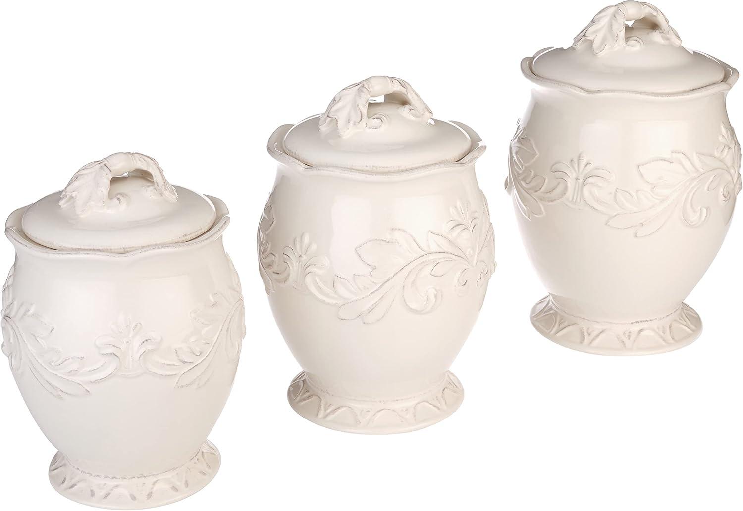 Ivory Ceramic 3-Piece Canister Set with Raised Design