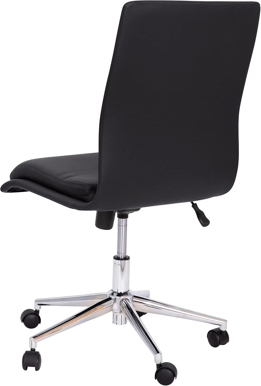 Merrick Lane Mid-Back Armless Home Office Chair with Height Adjustable Swivel Seat and Five Star Chrome Base, Black Faux Leather
