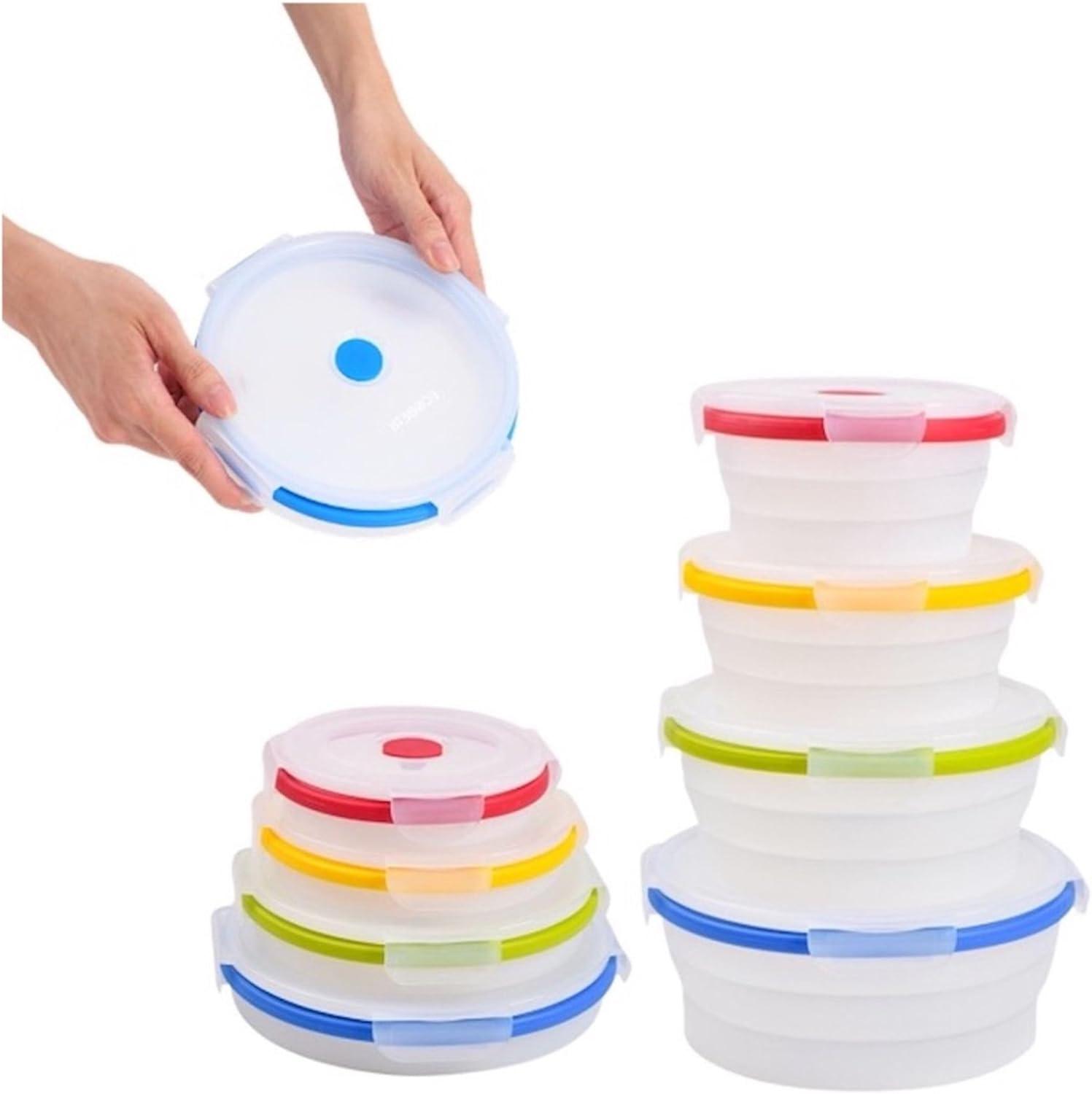 Round Multicolor Collapsible Silicone Food Storage Containers, Set of 4