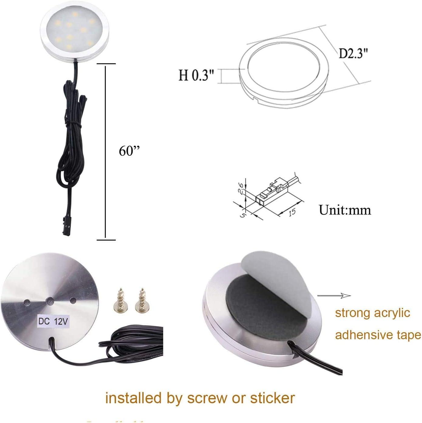 12V Daylight White LED Under Cabinet Touch Dimming Puck Lights