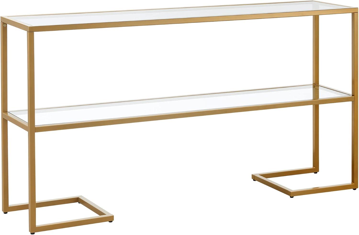 Elegant Gold 55" Metal & Glass Console Table with Storage Shelf