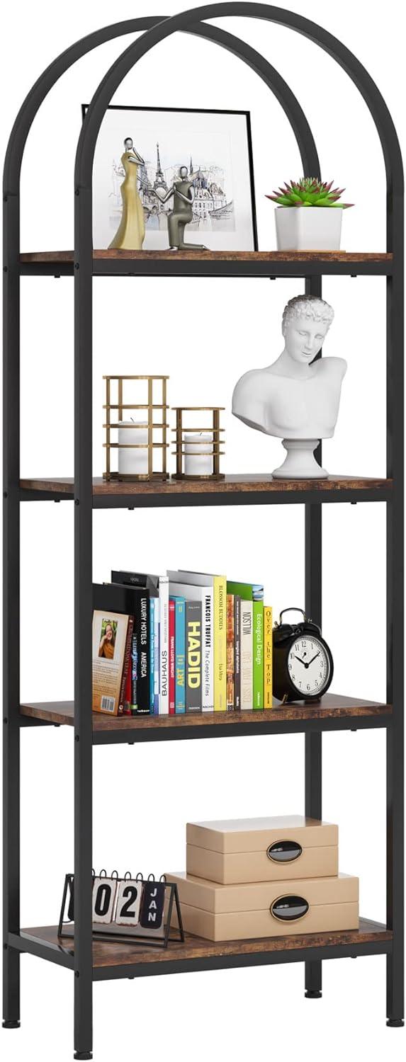 Tribesigns 4-Tier Open Bookshelf 70.8" Industrial Wood Bookcase Storage Shelves with Metal Frame Freestanding Display