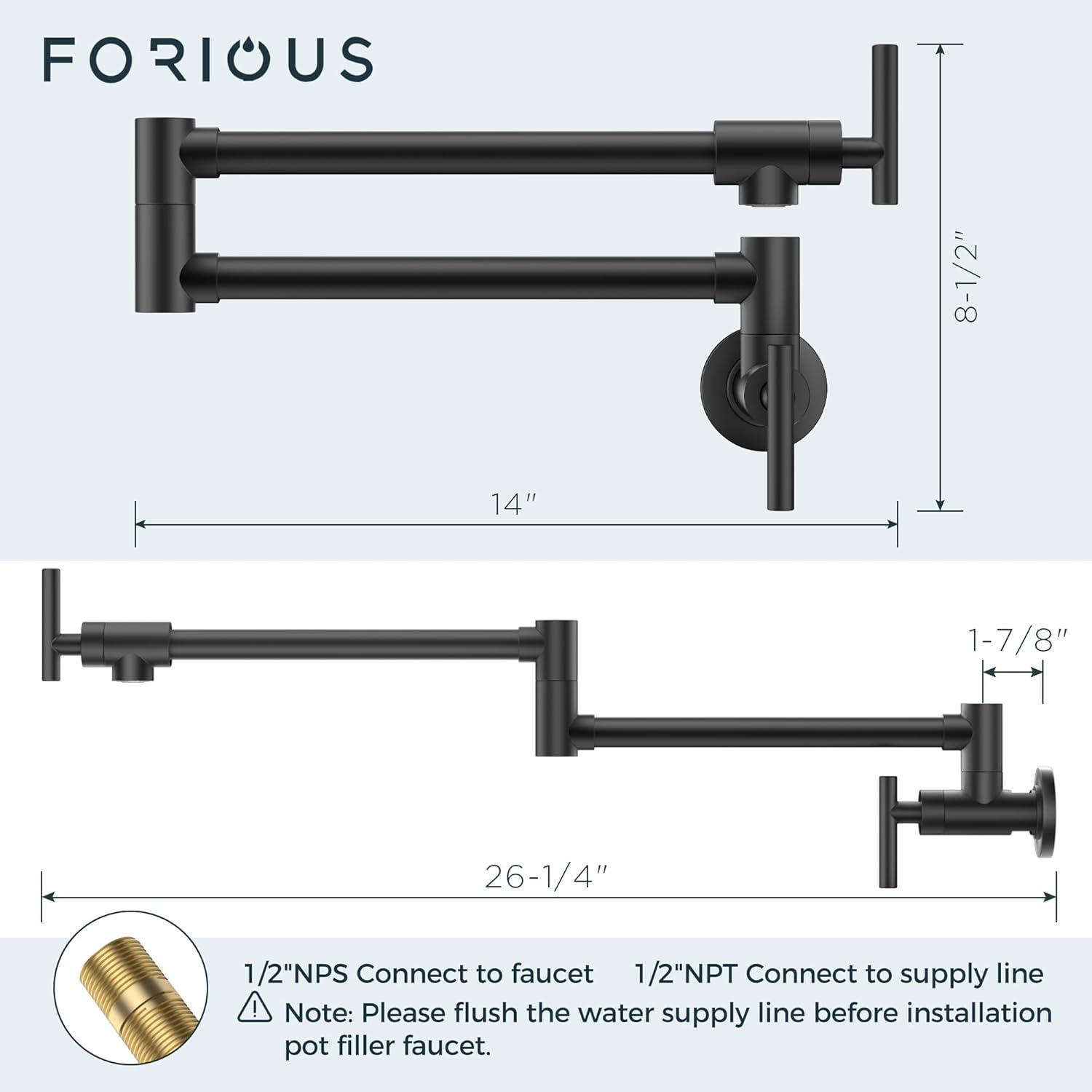 Wowow Contemporary Wall Mount Pot Filler Faucet with Double Joint Swing Arm in Matte Black