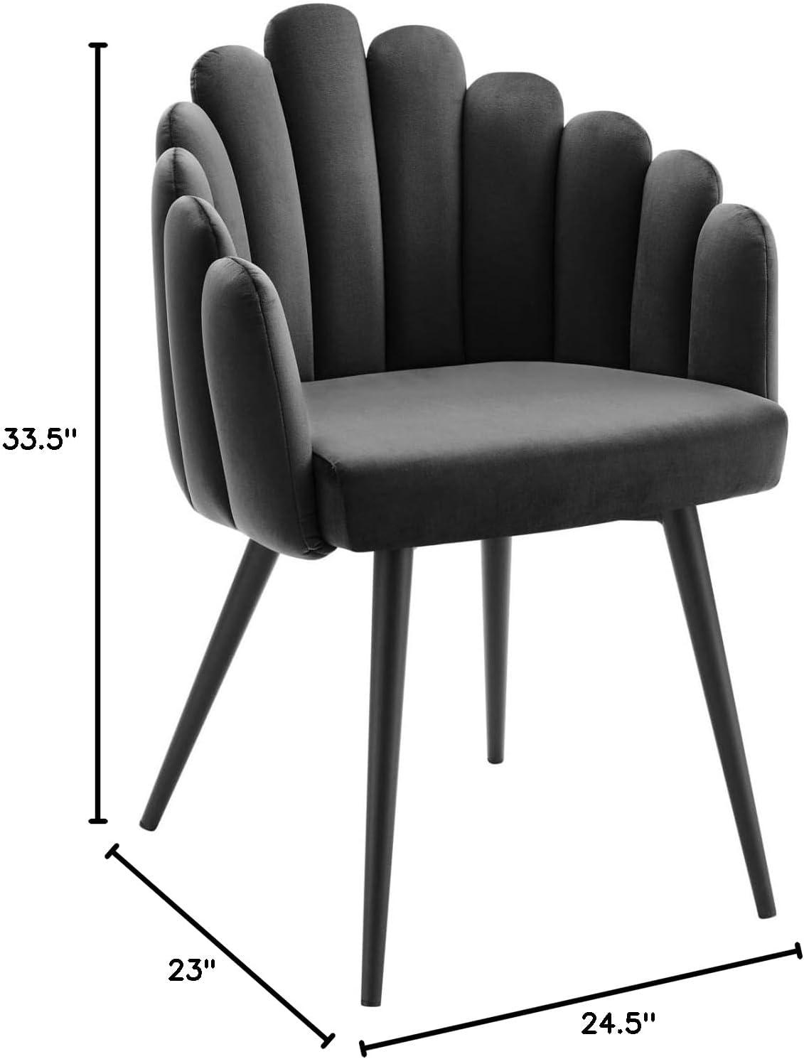 Modway Vanguard 19.5" Scalloped Back Velvet Dining Chair in Black/Charcoal